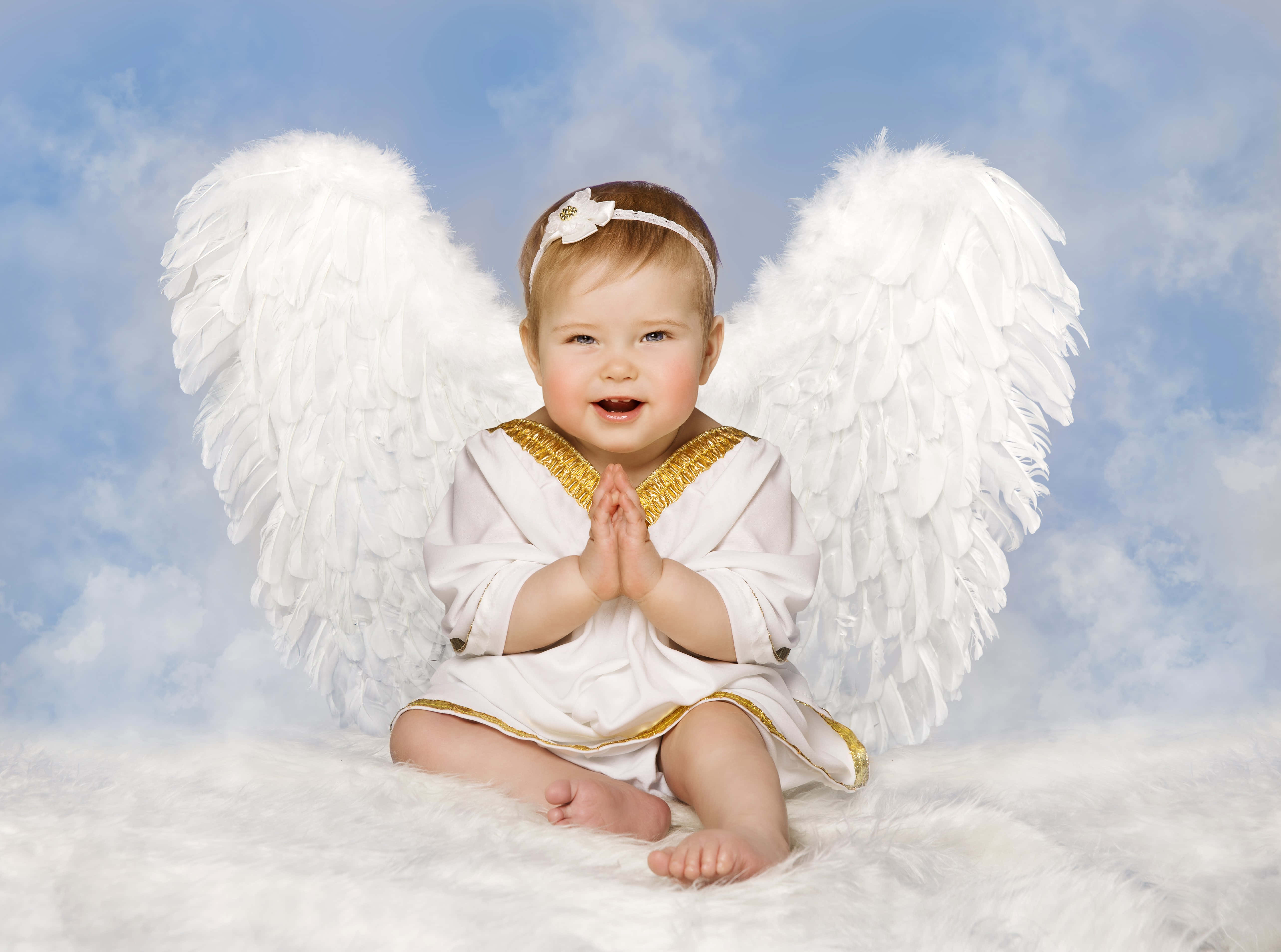 Guardian Angels, baby angel, white feathered wings, 5K Desktop Wallpaper