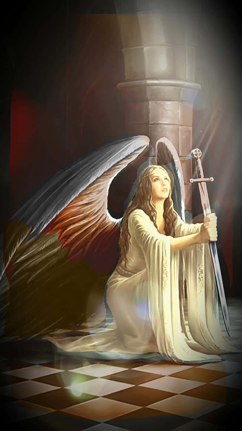 Guardian Angels, kneeling angel, large feathered wings, HD Phone Wallpaper