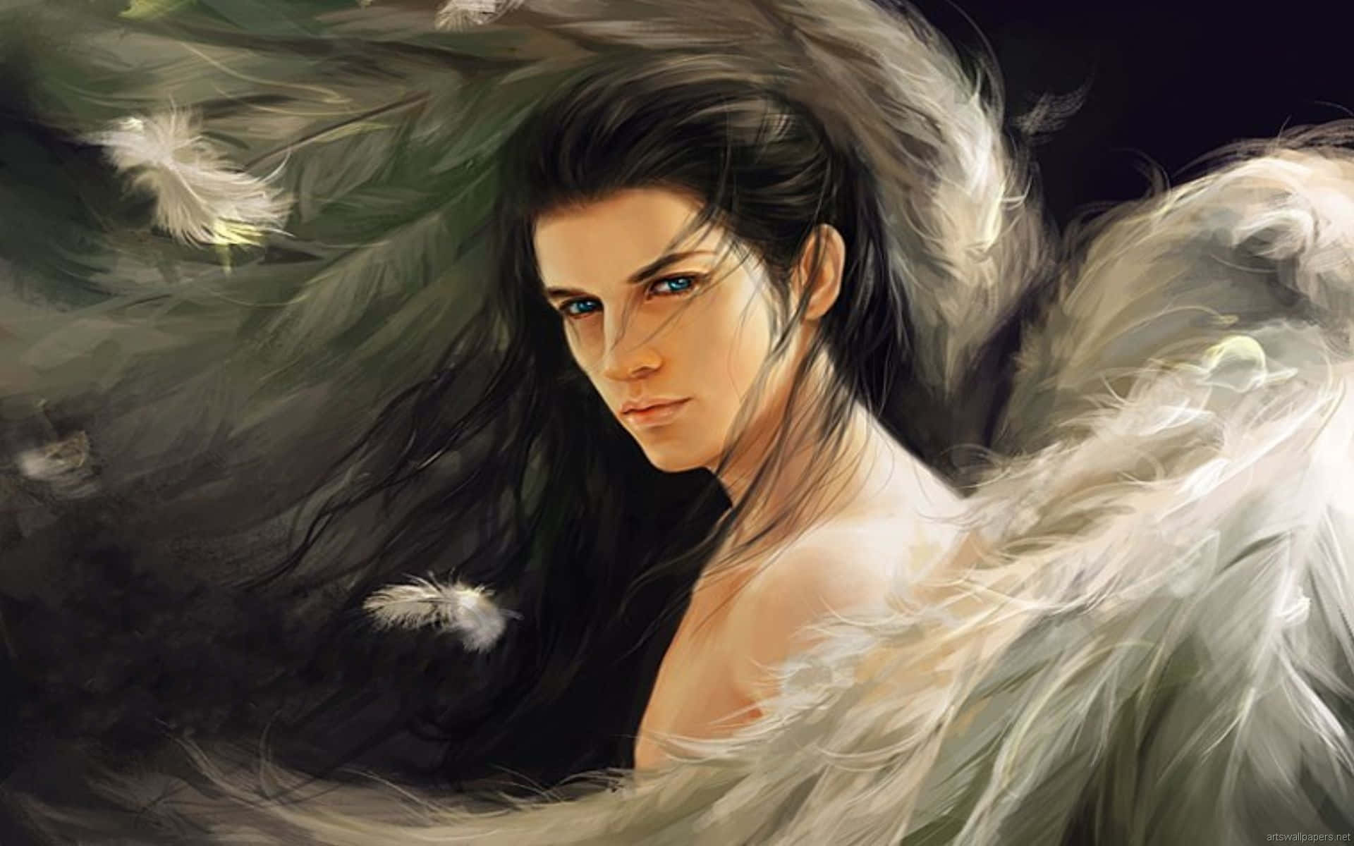 Guardian Angels, black hair, piercing blue eyes, Full HD Desktop Wallpaper