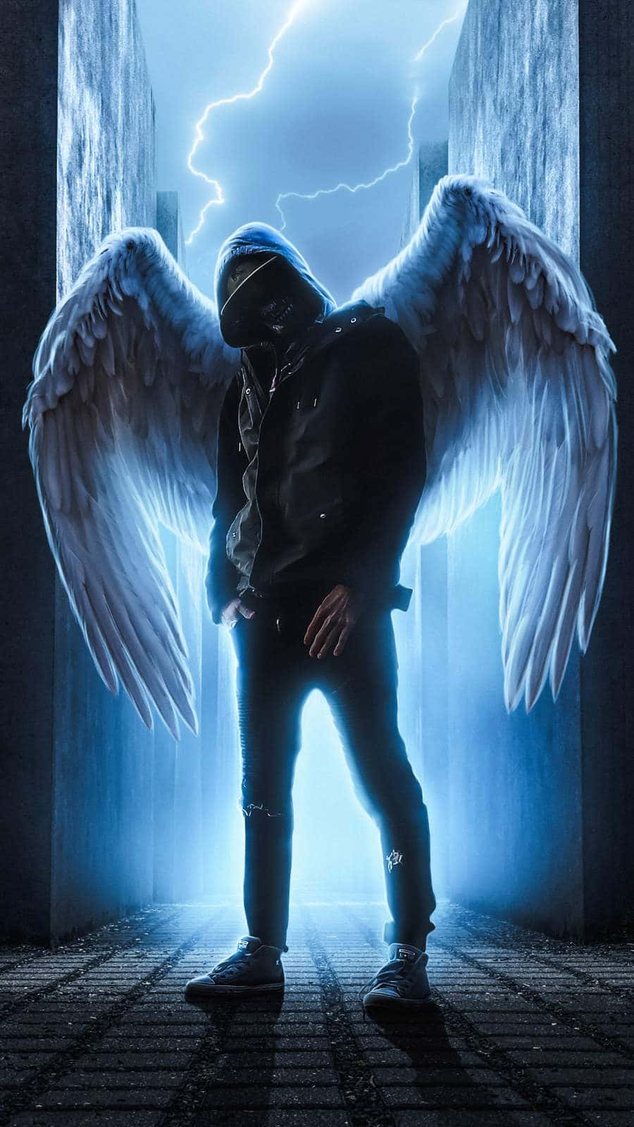Guardian Angels, hooded figure, massive white wings, HD Phone Wallpaper