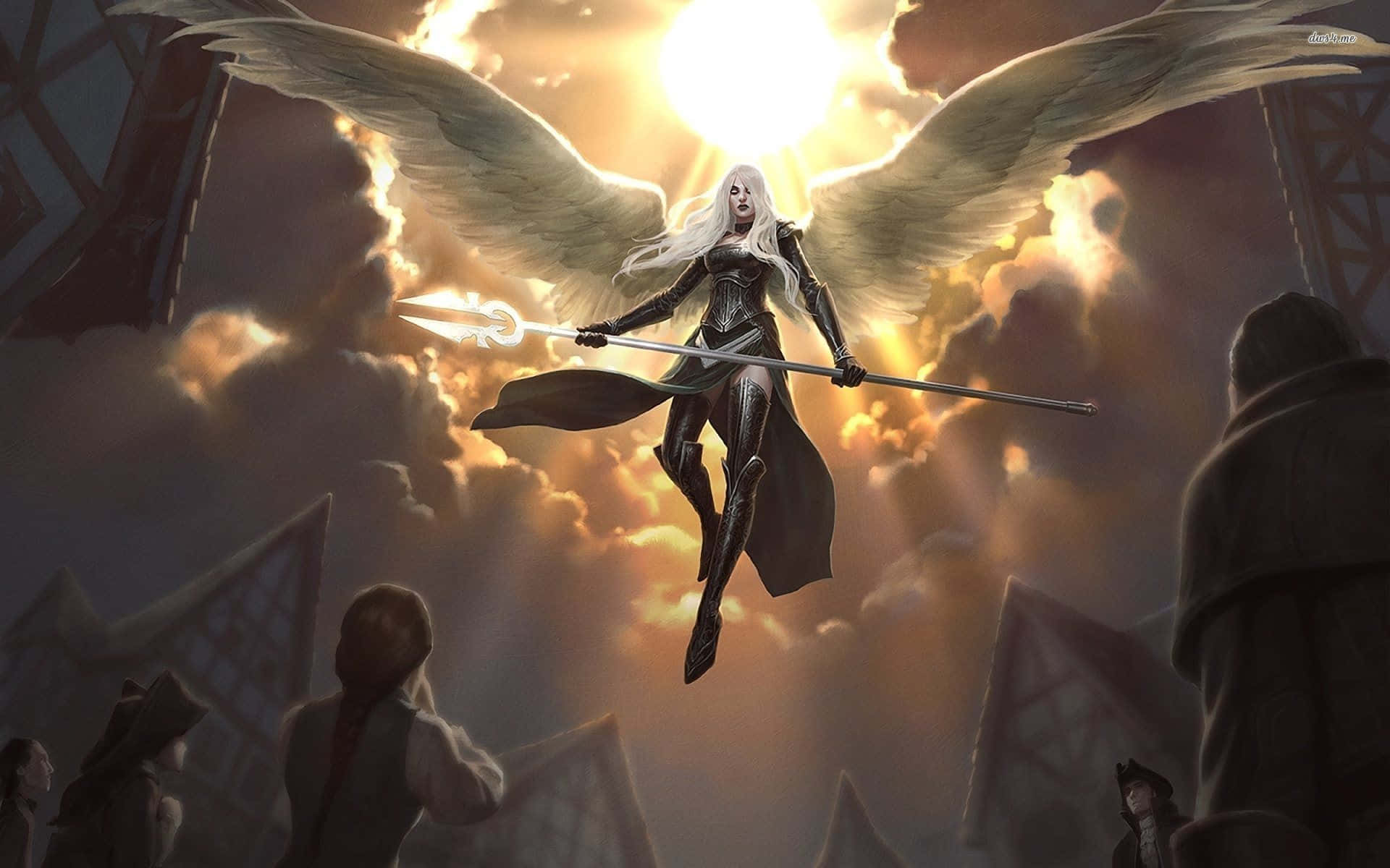 Guardian Angels, armored angel, vast white wings, Full HD Desktop Wallpaper