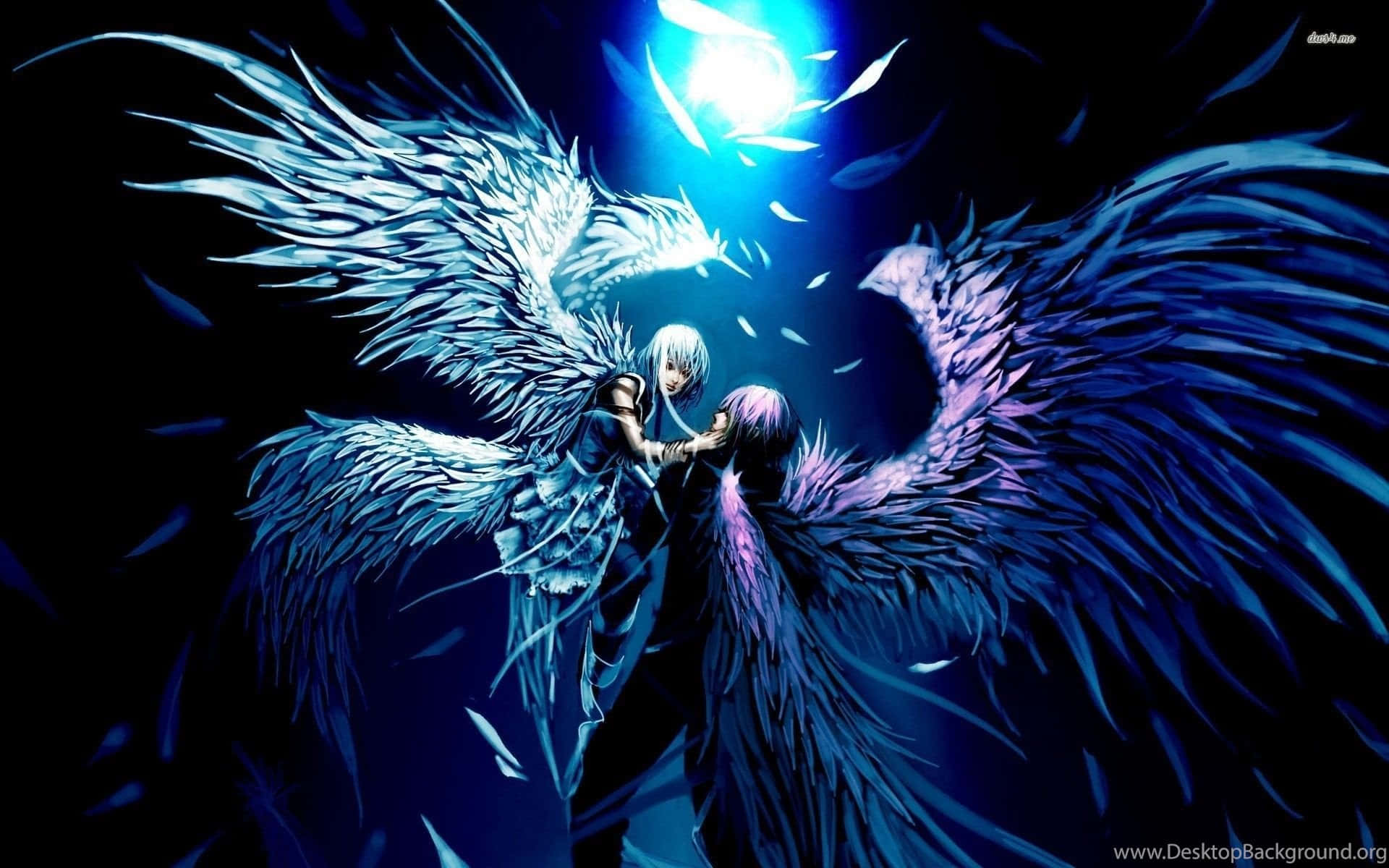 Guardian Angels, glowing blue and purple wings, radiant moon, Full HD Desktop Wallpaper