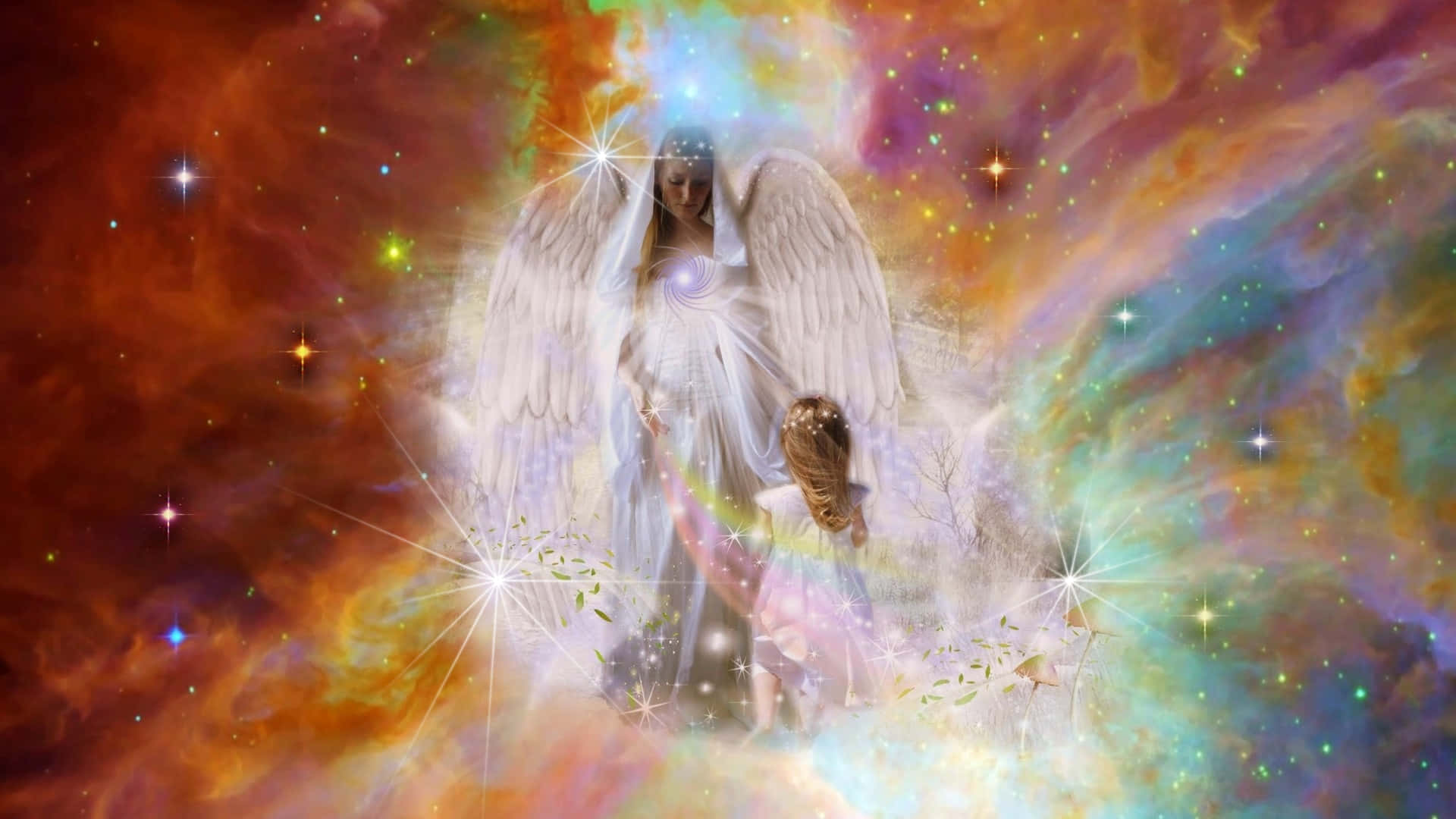 Guardian Angels, luminous angel, expansive wings, Full HD Desktop Wallpaper