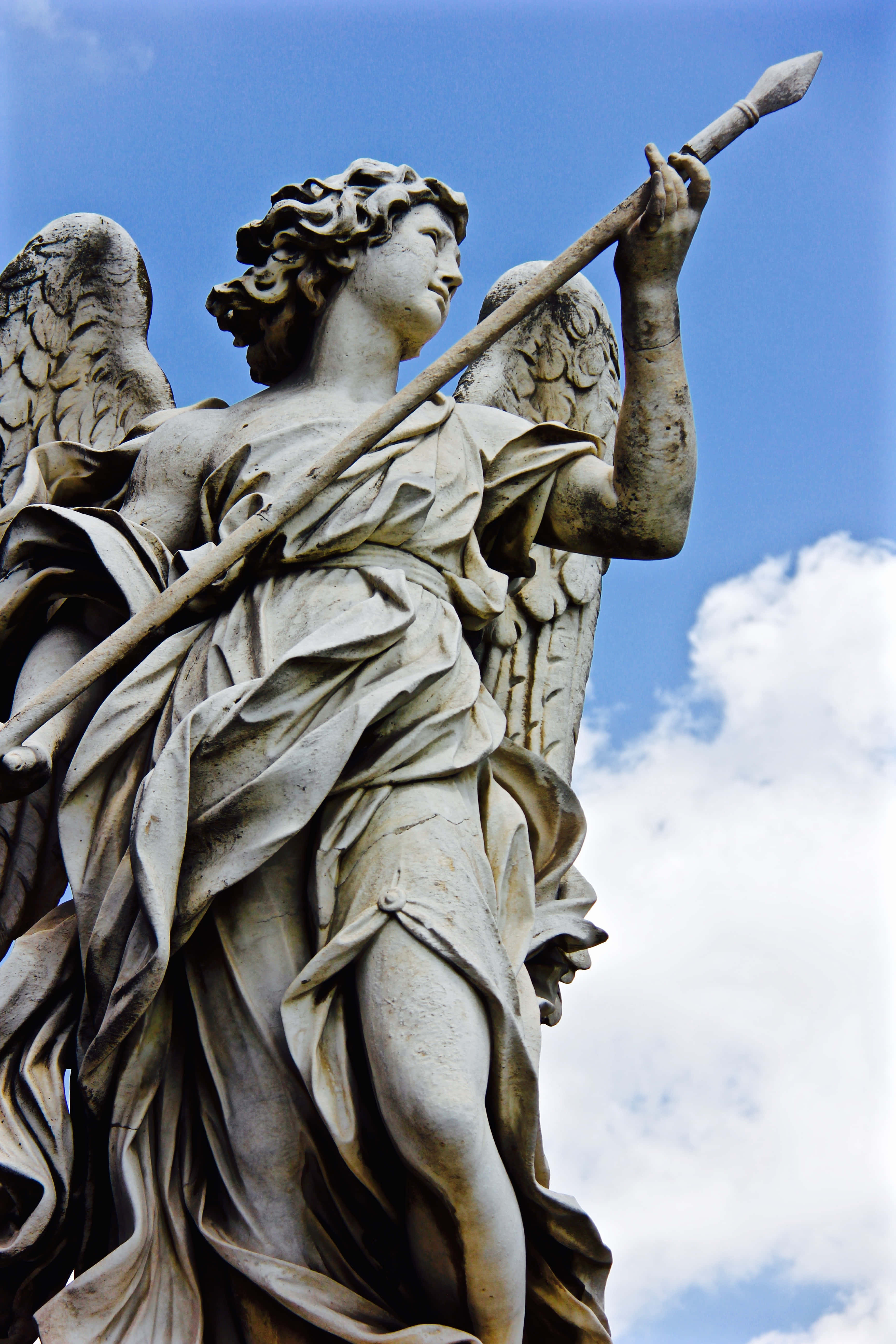 Guardian Angels, stone angel statue, detailed wings, 5K Phone Wallpaper