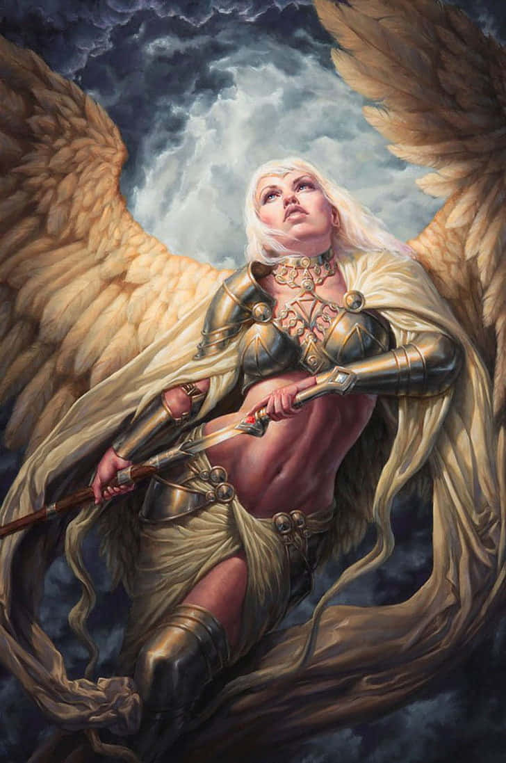 Guardian Angels, golden wings, flowing white hair, SD Phone Wallpaper