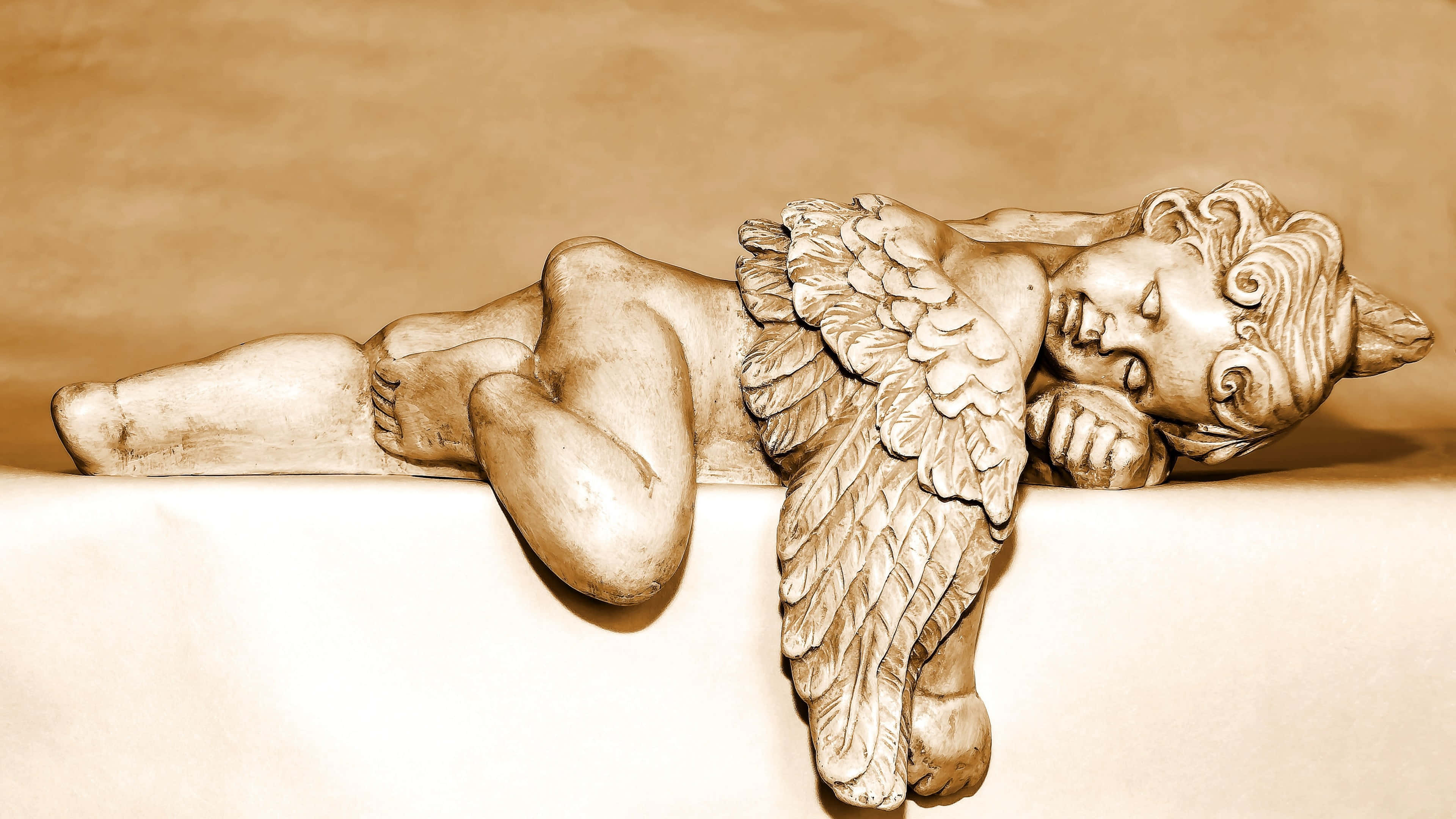 Guardian Angels, stone cherub statue, detailed wings, 4K Desktop Wallpaper