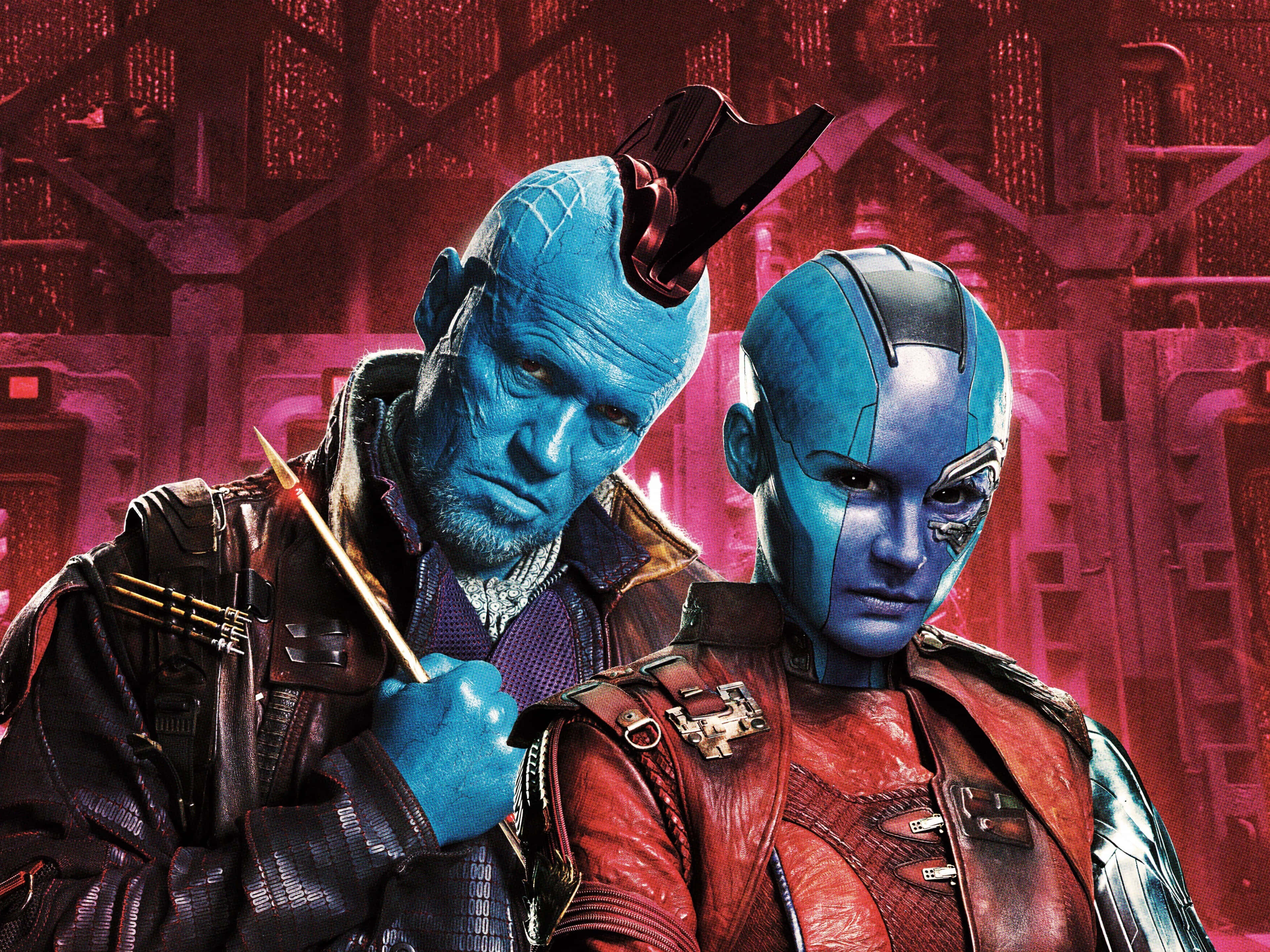 Guardians Of The Galaxy 2, blue-skinned guardians, leather gear, 4K Desktop Wallpaper