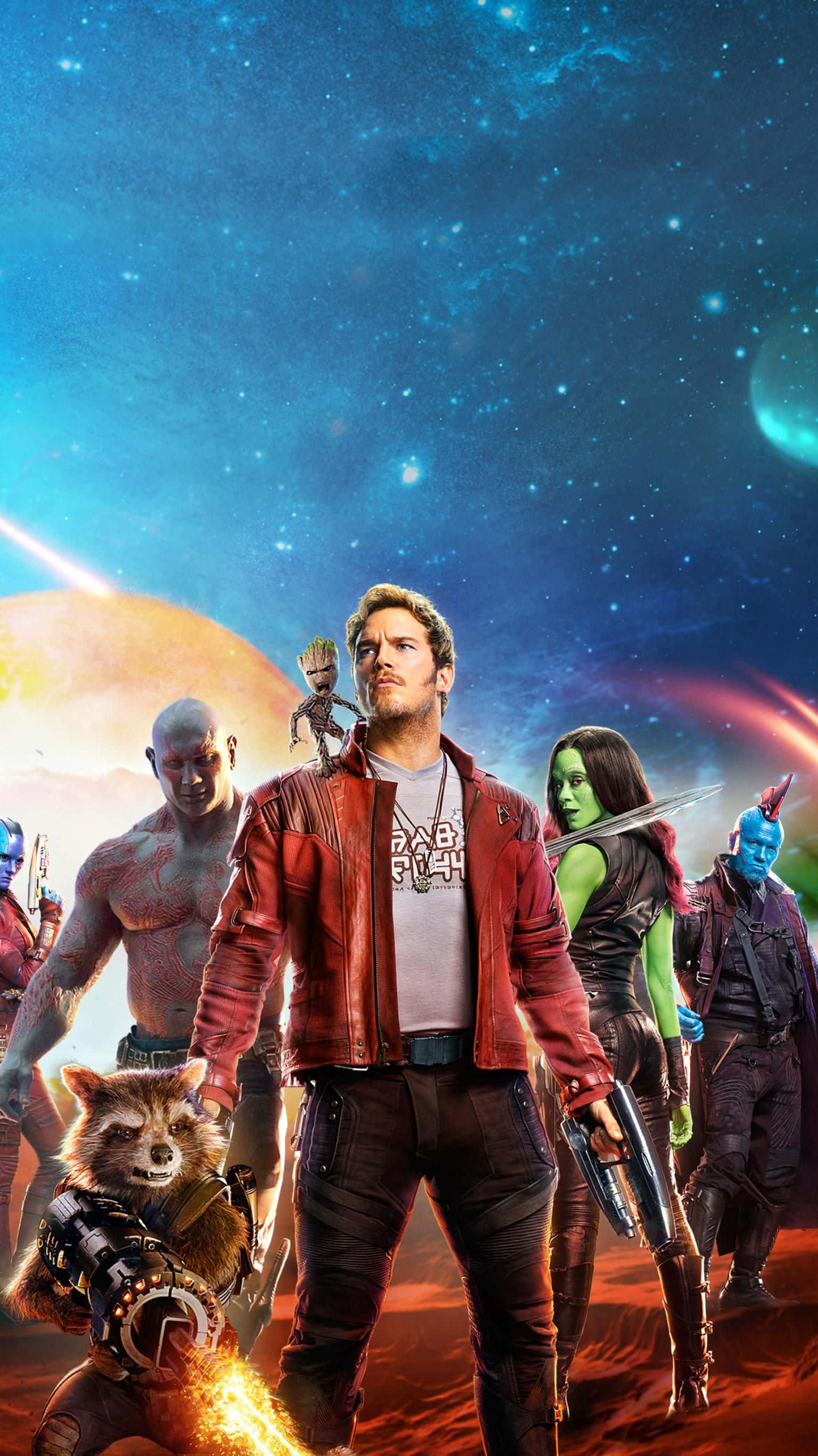 Guardians Of The Galaxy 2, fiery alien planet, starry cosmic sky, 2K Phone Wallpaper