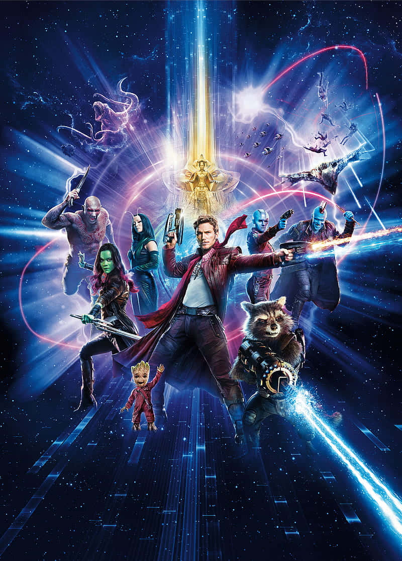 Guardians of the Galaxy 2, cosmic backdrop, glowing energy beams, SD Phone Wallpaper