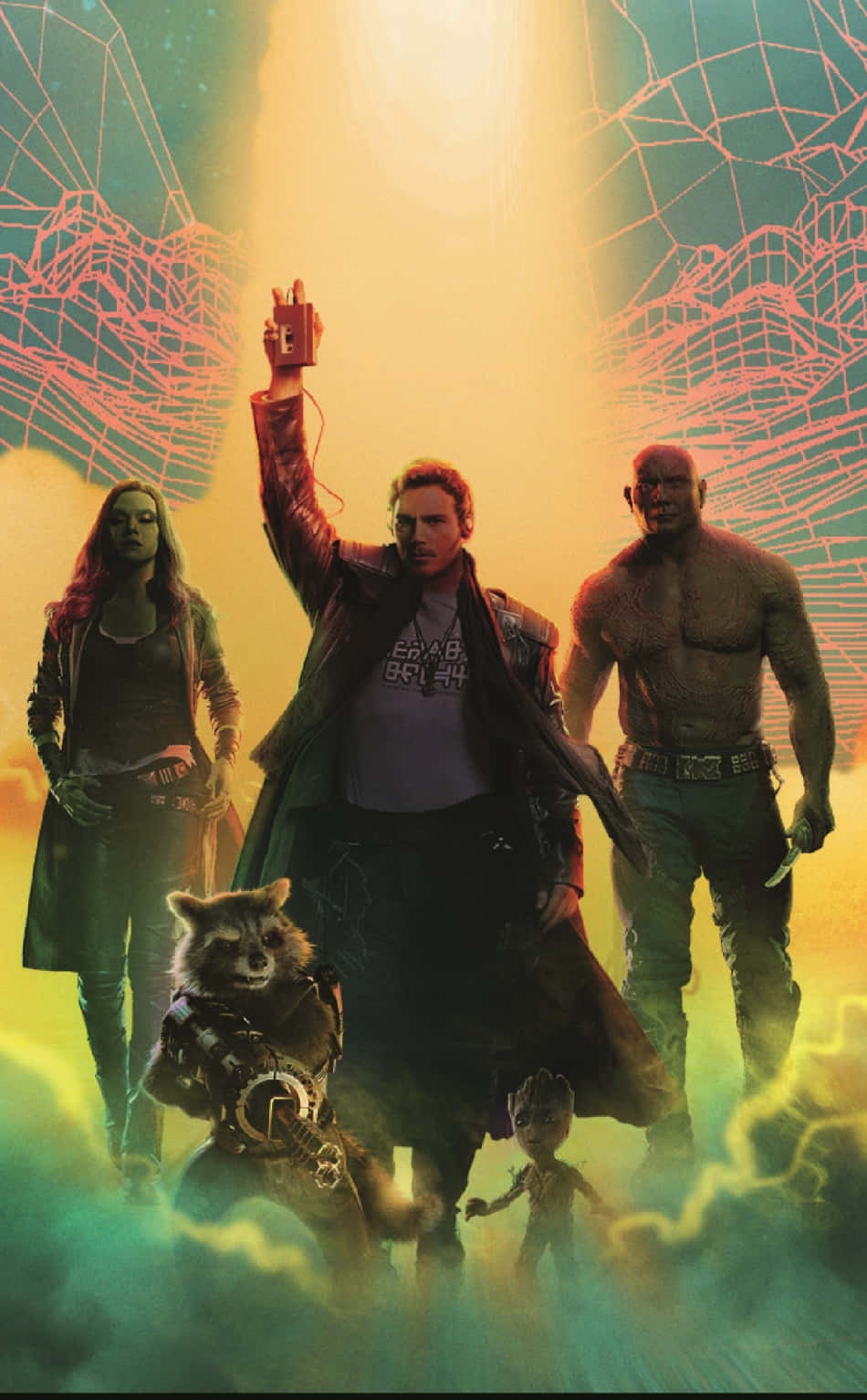 Guardians Of The Galaxy 2, cosmic backdrop, neon wireframe structures, HD Phone Wallpaper