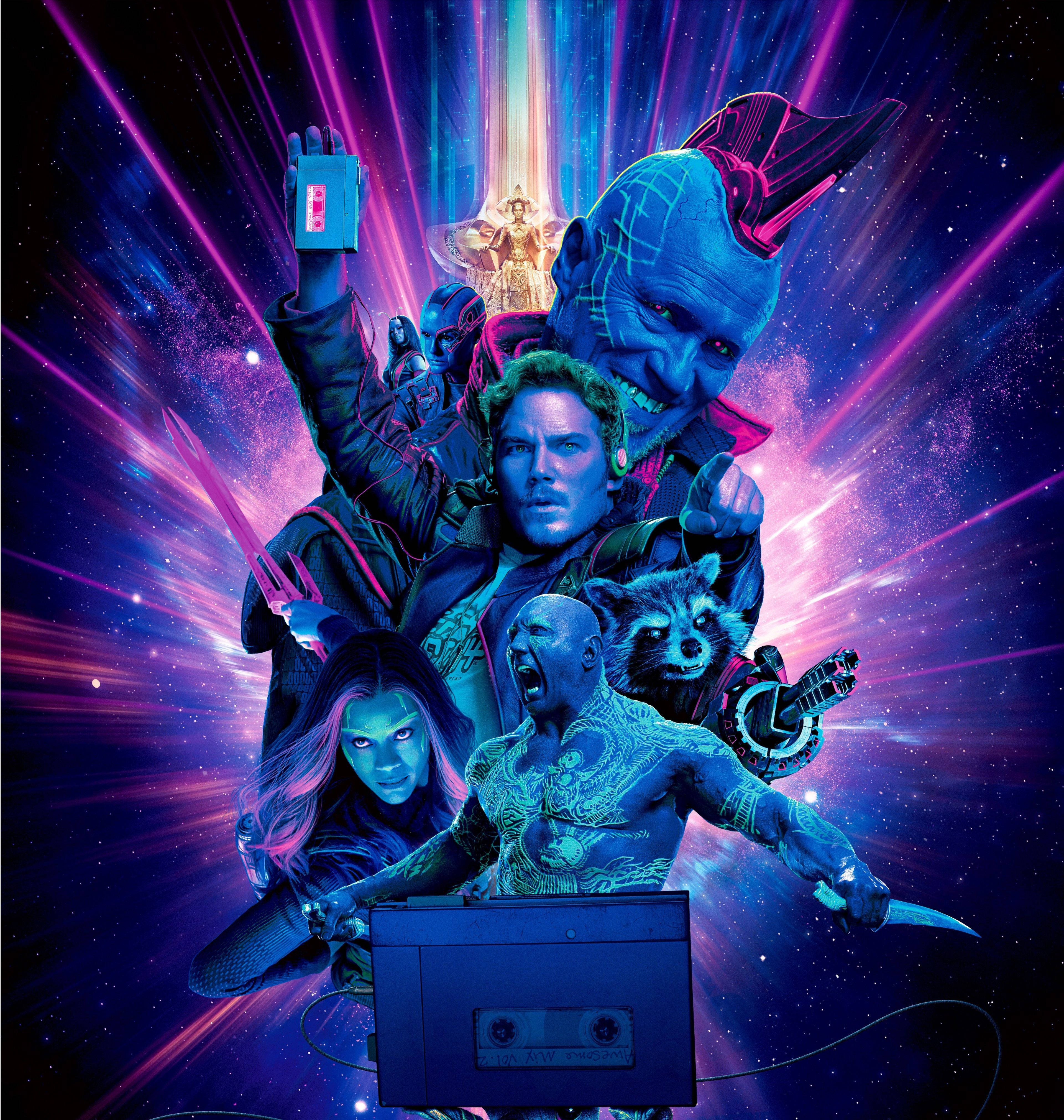 Guardians of the Galaxy, neon purple, blue rays, 4K Phone Wallpaper