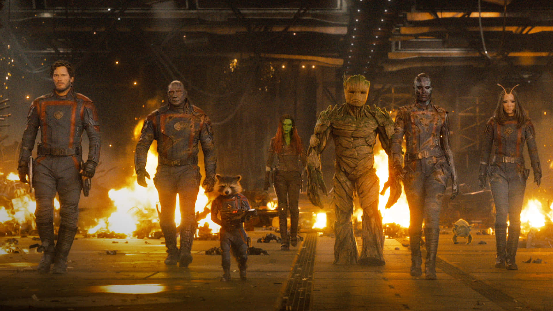 Guardians of the Galaxy, fiery industrial ruin, explosion, Full HD Desktop Wallpaper