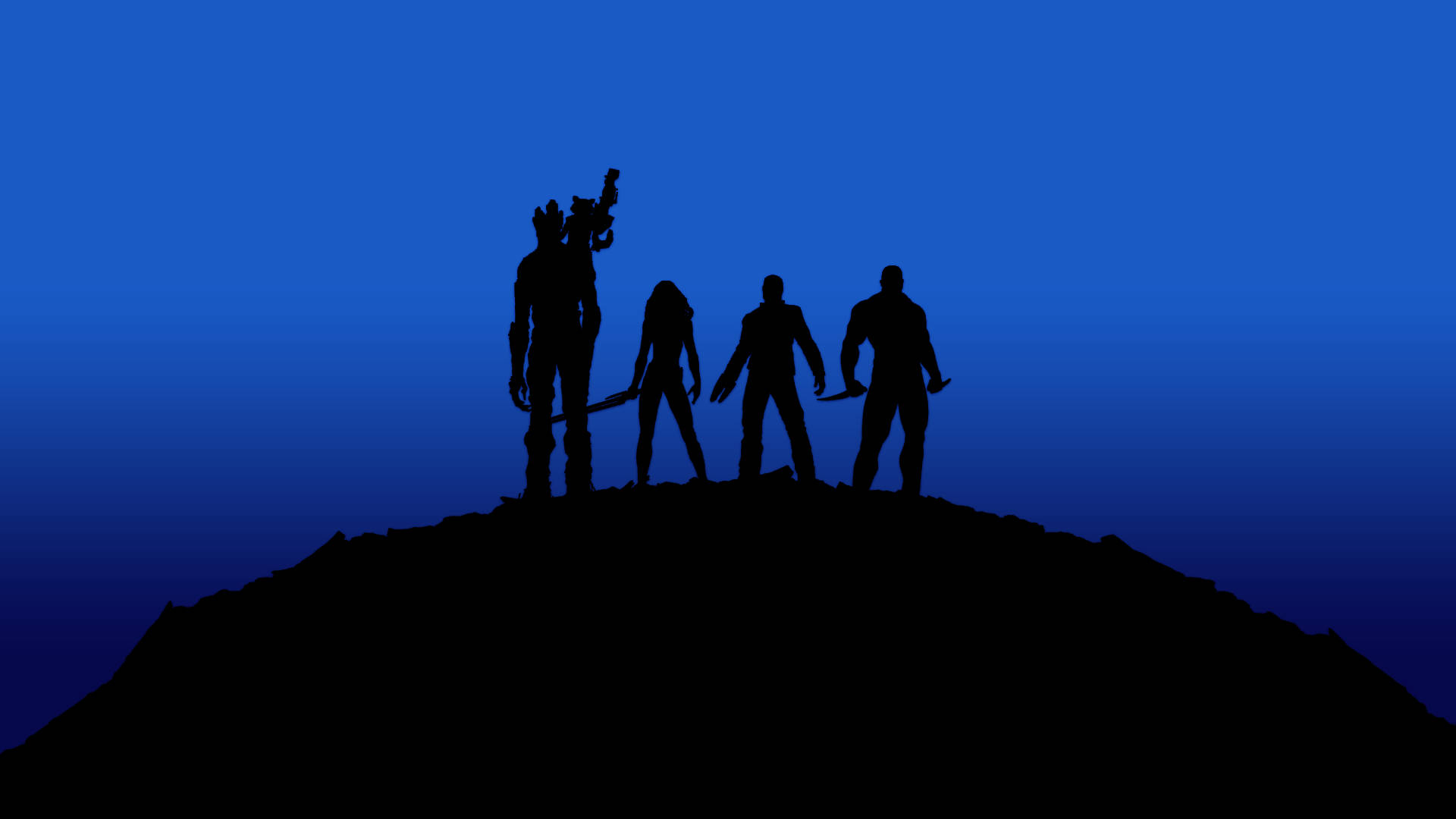 Guardians Of The Galaxy, silhouetted warriors, dark mountain peak, Full HD Desktop Wallpaper