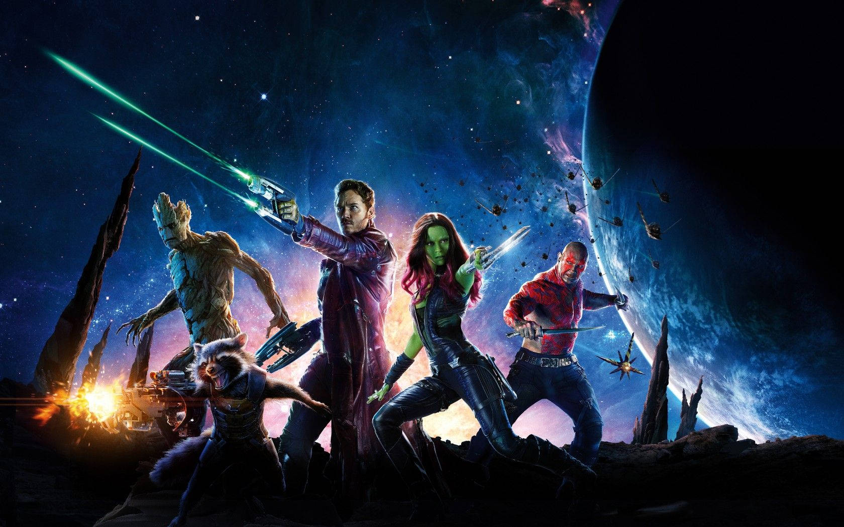 Guardians Of The Galaxy, cosmic planet, glowing weapons, HD Desktop Wallpaper