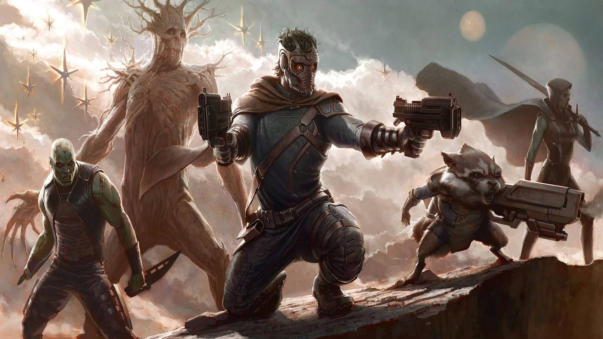 Guardians Of The Galaxy, rocky cliff, starry sky, Full HD Desktop Wallpaper