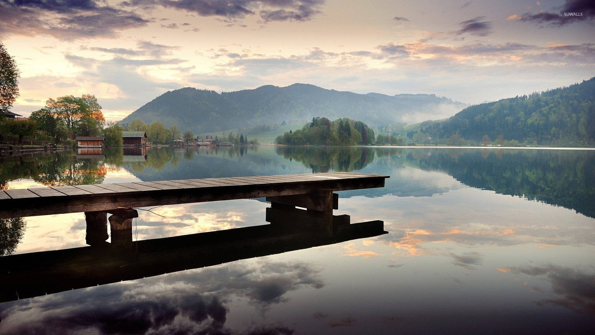 Lake in Guatemala, misty lake, dawn, Full HD Desktop Wallpaper