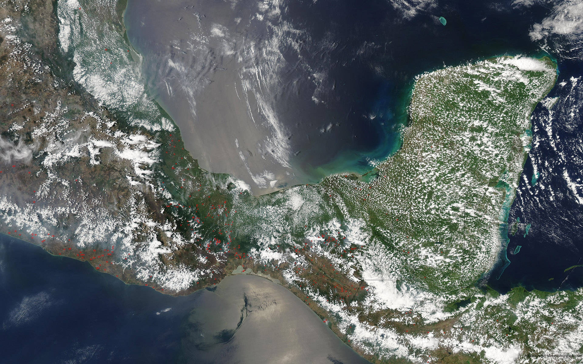 Guatemala, satellite shot, snow-dusted peninsula, Full HD Desktop Wallpaper