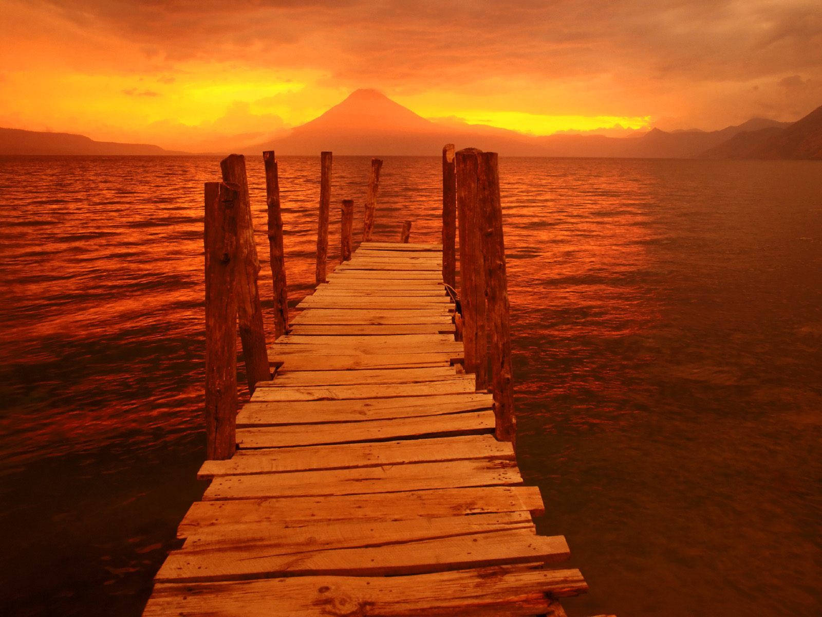 Golden Sunset Guatemala, sunset, calm lake, HD Desktop Wallpaper