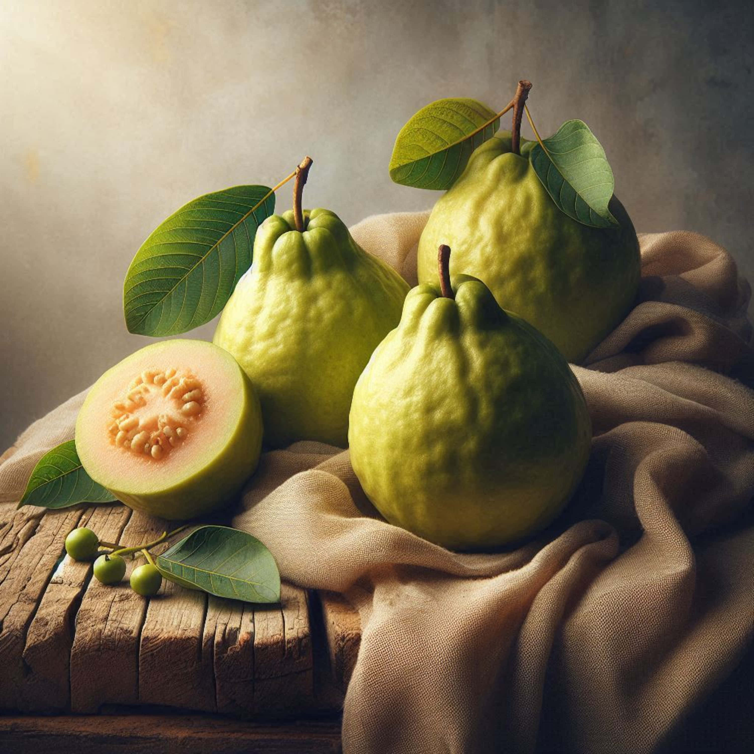 guavas, green guavas, pink flesh, 2K Desktop Wallpaper