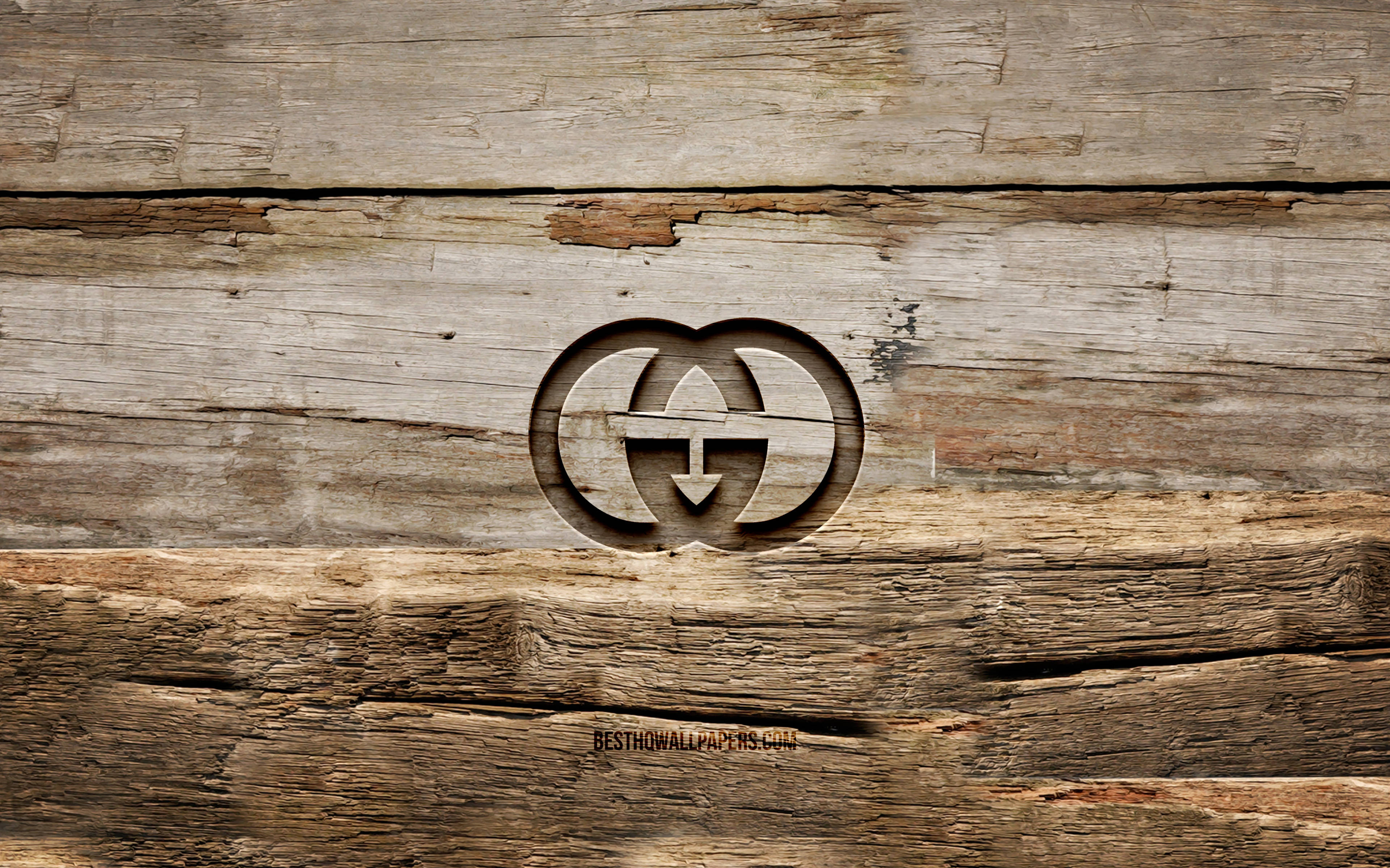 Gucci, carved wood, Gucci logo, 4K Desktop Wallpaper