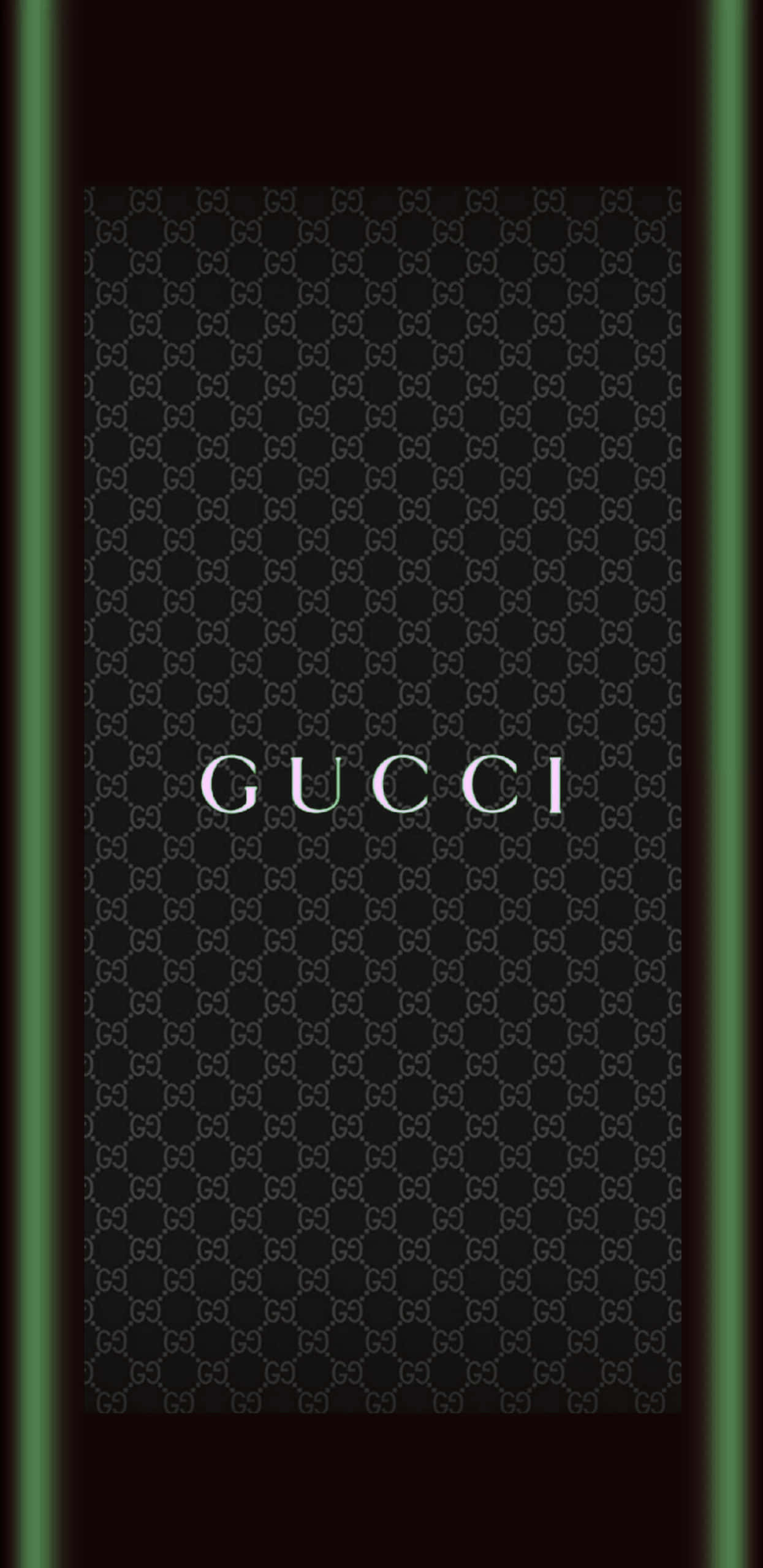 Gucci Green, repeating monogram pattern, glowing green vertical bars, 2K Phone Wallpaper