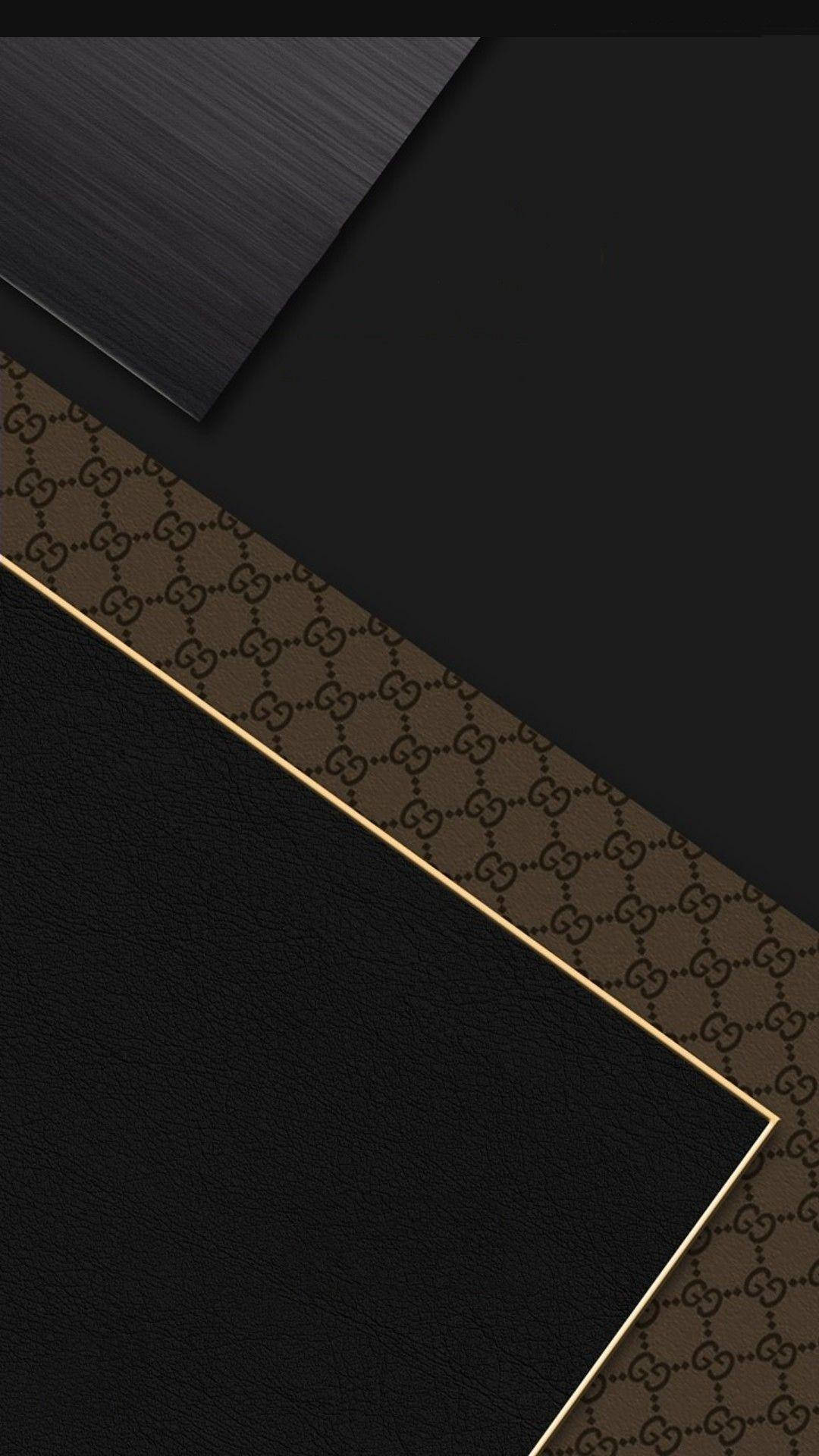 Gucci, black brushed metal, brown GG monogram fabric, Full HD Phone Wallpaper