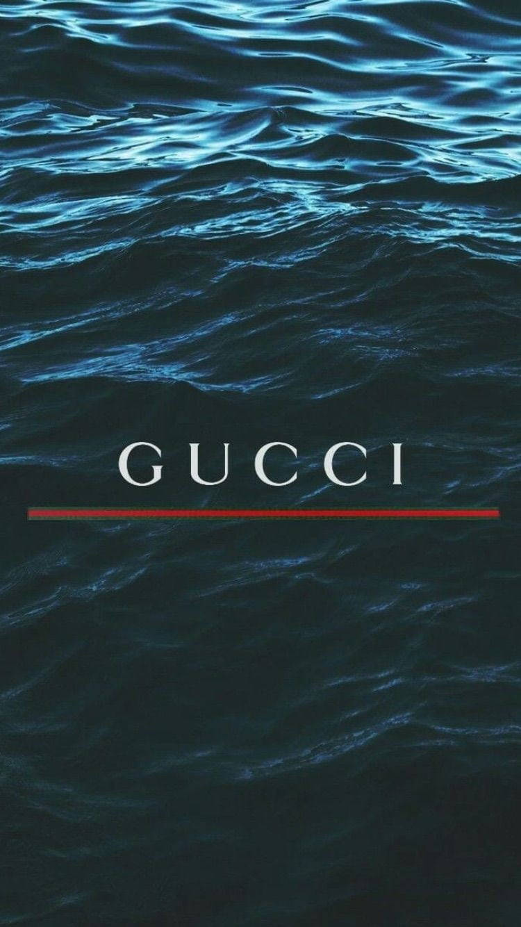 Gucci iPhone, dark blue ocean waves, minimalist Gucci logo, HD Phone Wallpaper