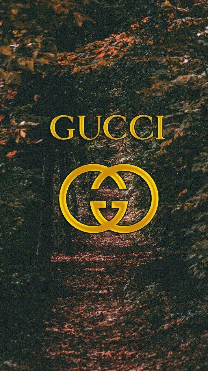 Gucci iPhone, Golden Gucci logo, autumn forest, HD Phone Wallpaper