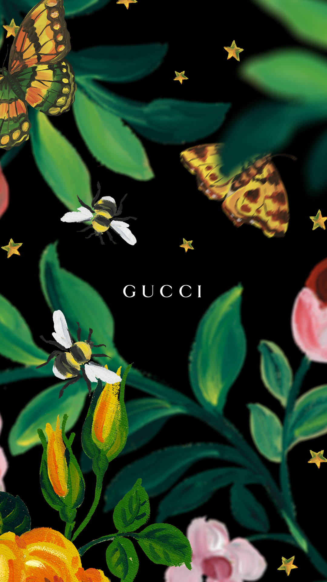 Bees And Butterflies Gucci iPhone, Gucci, black backdrop, Full HD Phone Wallpaper