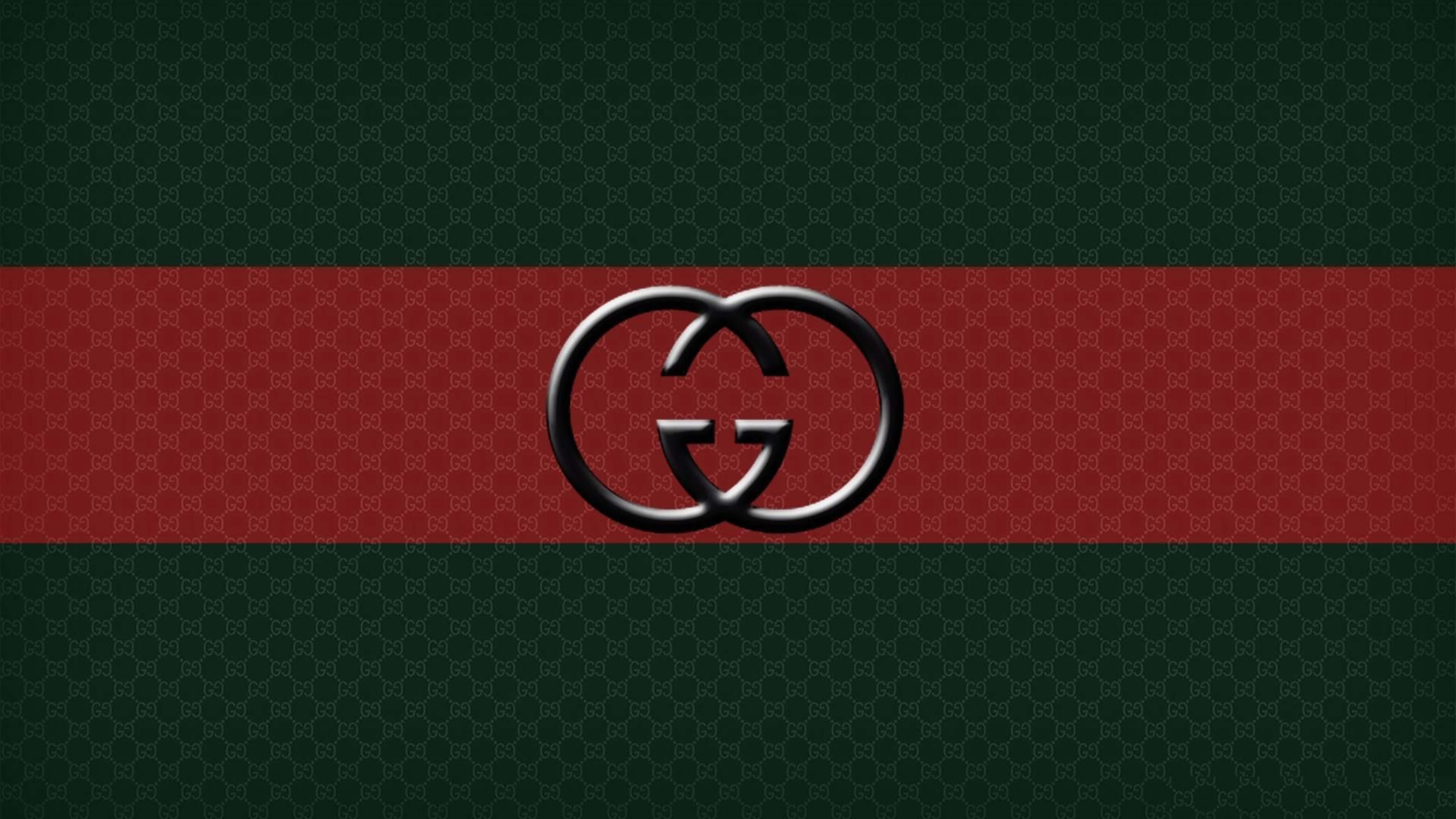 Gucci, red stripe, dark green GG monogram background, 8K Desktop Wallpaper