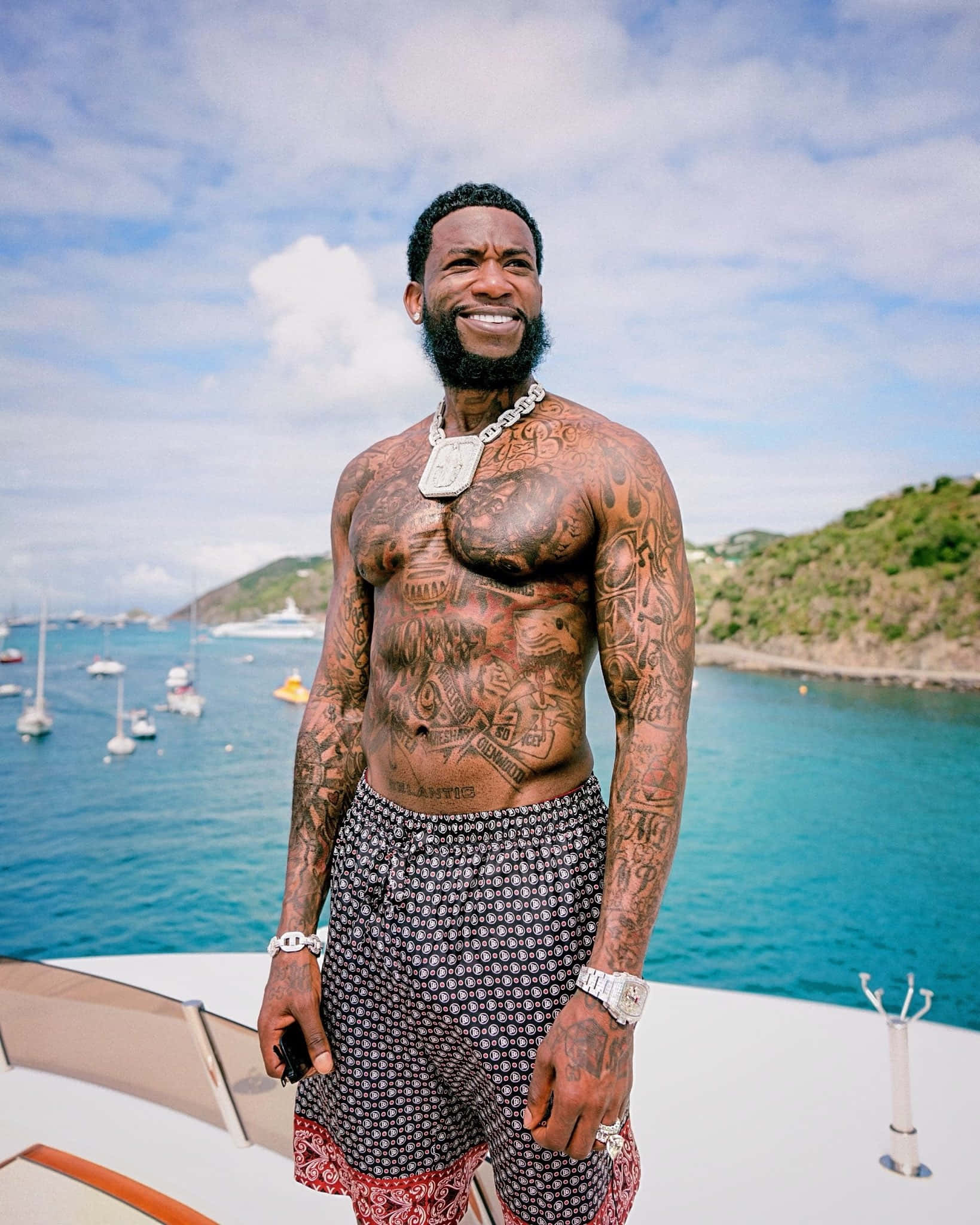 Gucci Mane, yacht, turquoise water, Full HD Phone Wallpaper