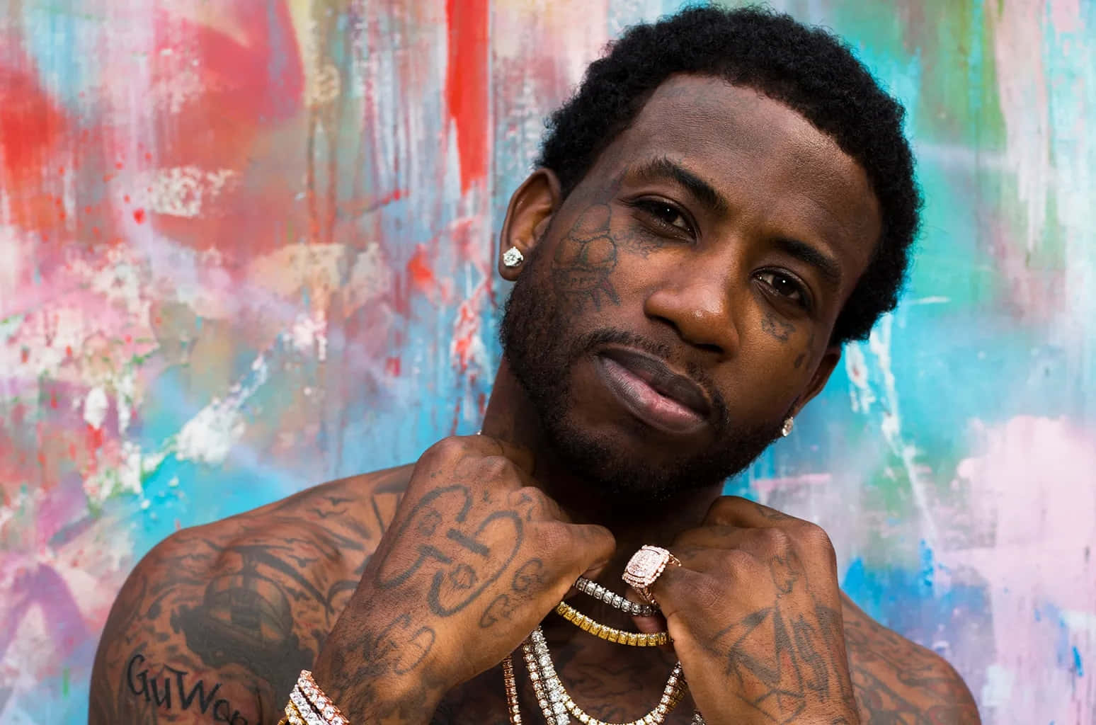 Gucci Mane, colorful backdrop, vibrant abstract graffiti wall, HD Desktop Wallpaper