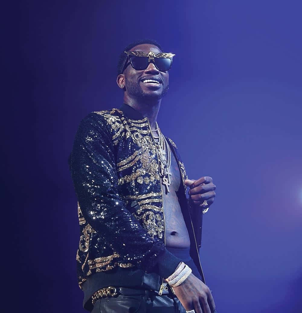 Gucci Mane, black sequined jacket, gold embroidery, SD Phone Wallpaper