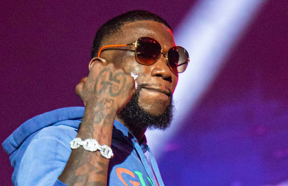 Gucci Mane, orange-framed sunglasses, blue hoodie, SD Desktop Wallpaper