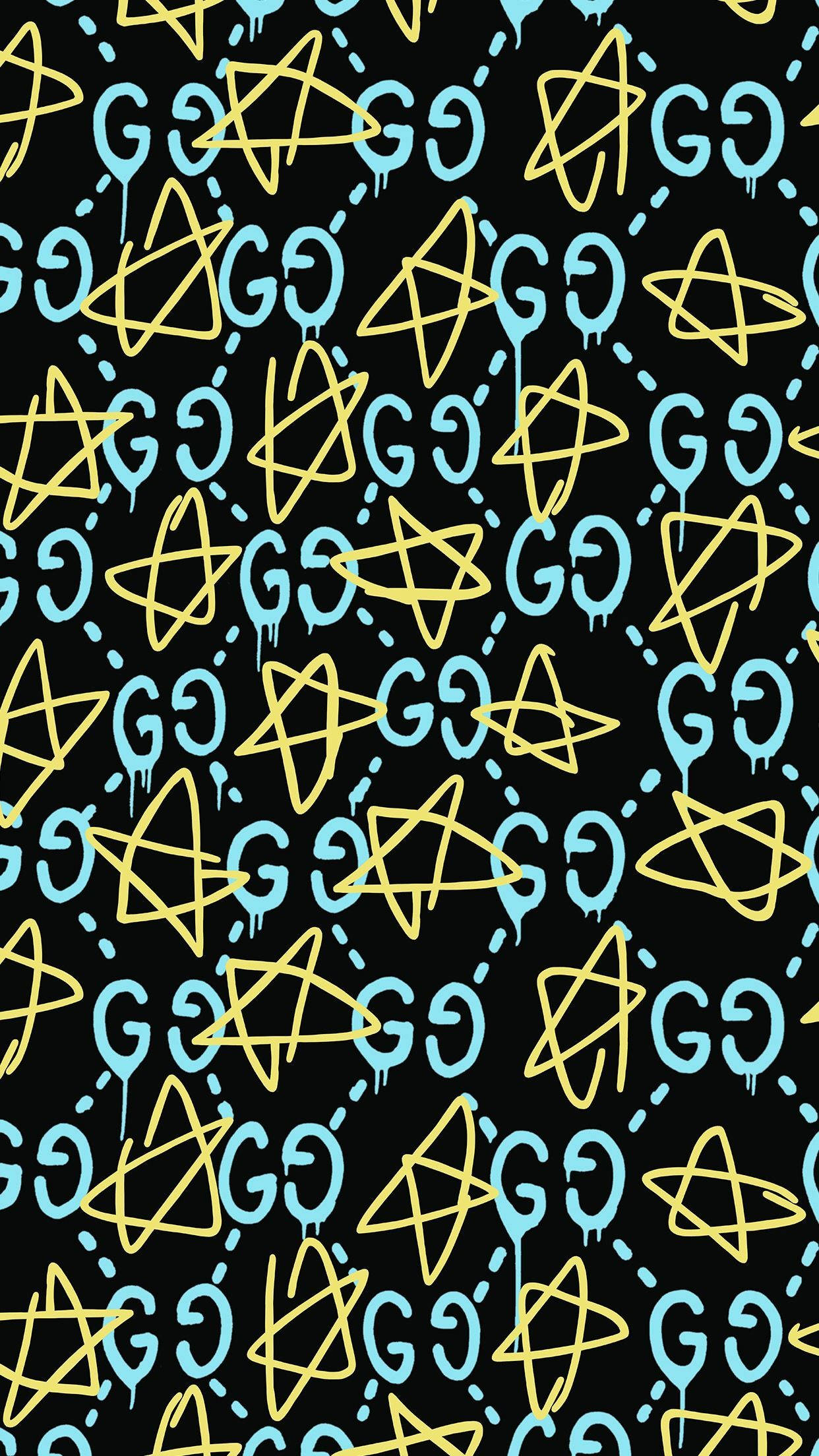 Gucci Pattern, doodle, black background, Full HD Phone Wallpaper
