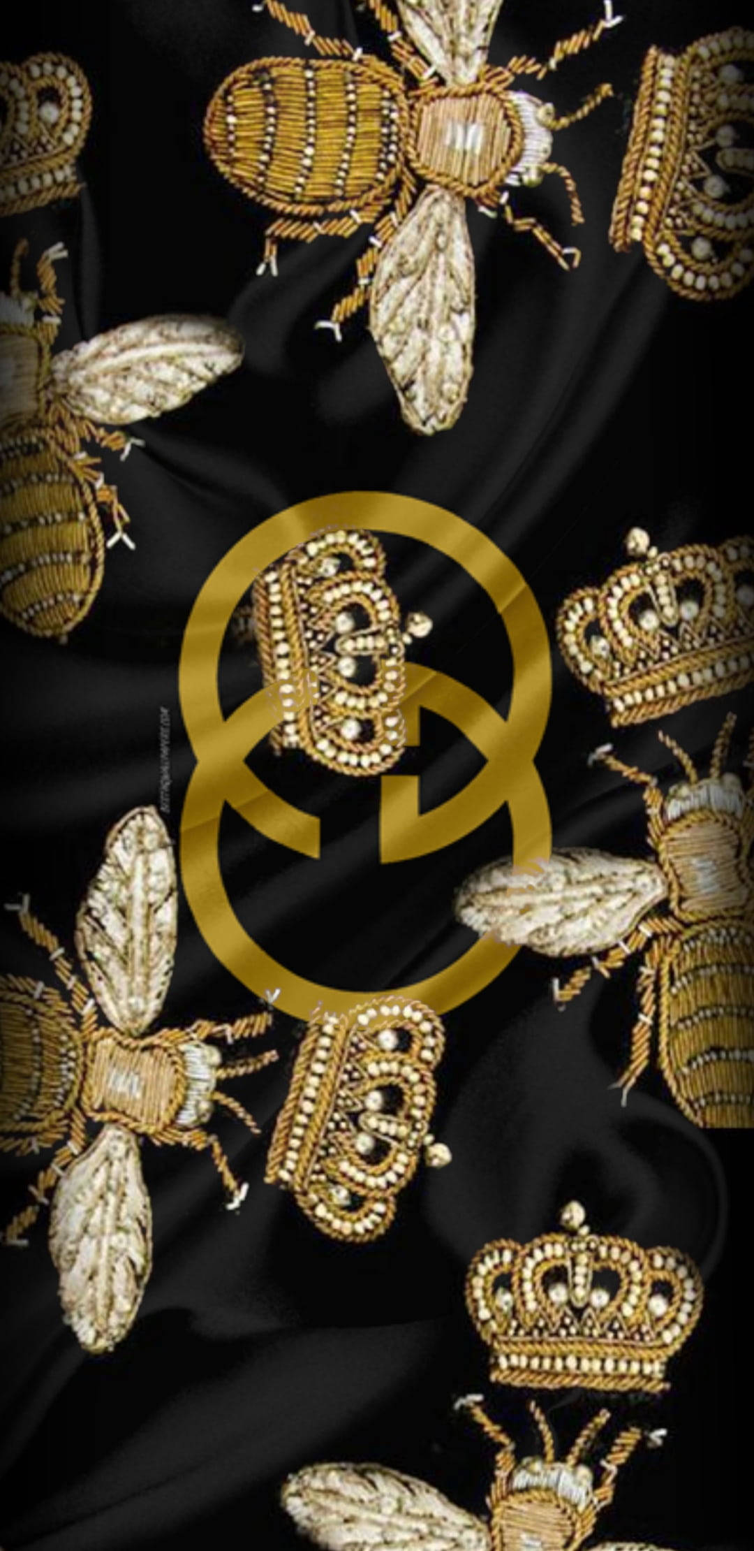 Gucci, gold gucci pattern, crown, Full HD Phone Wallpaper