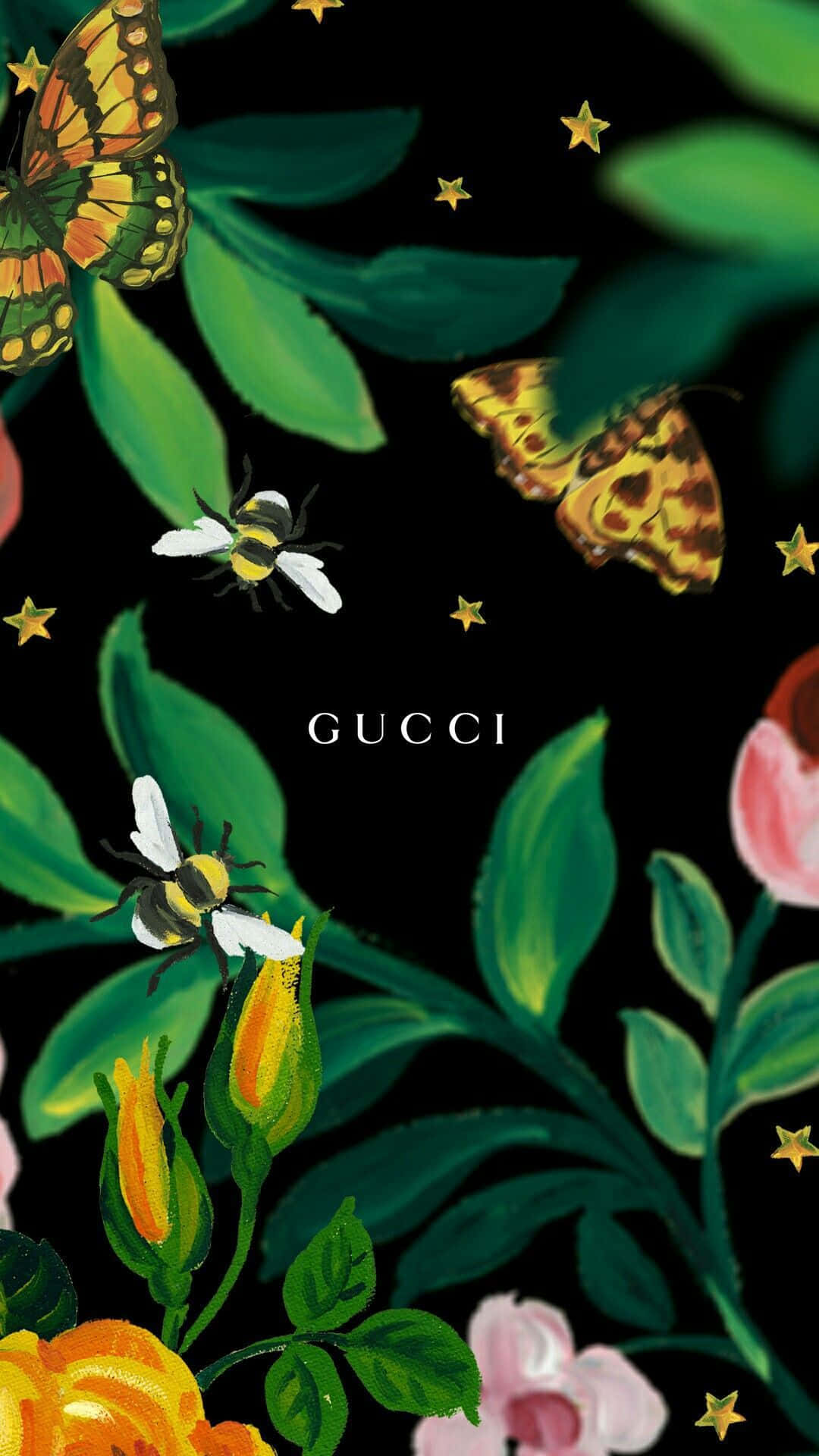 Gucci, floral, butterflies, Full HD Phone Wallpaper