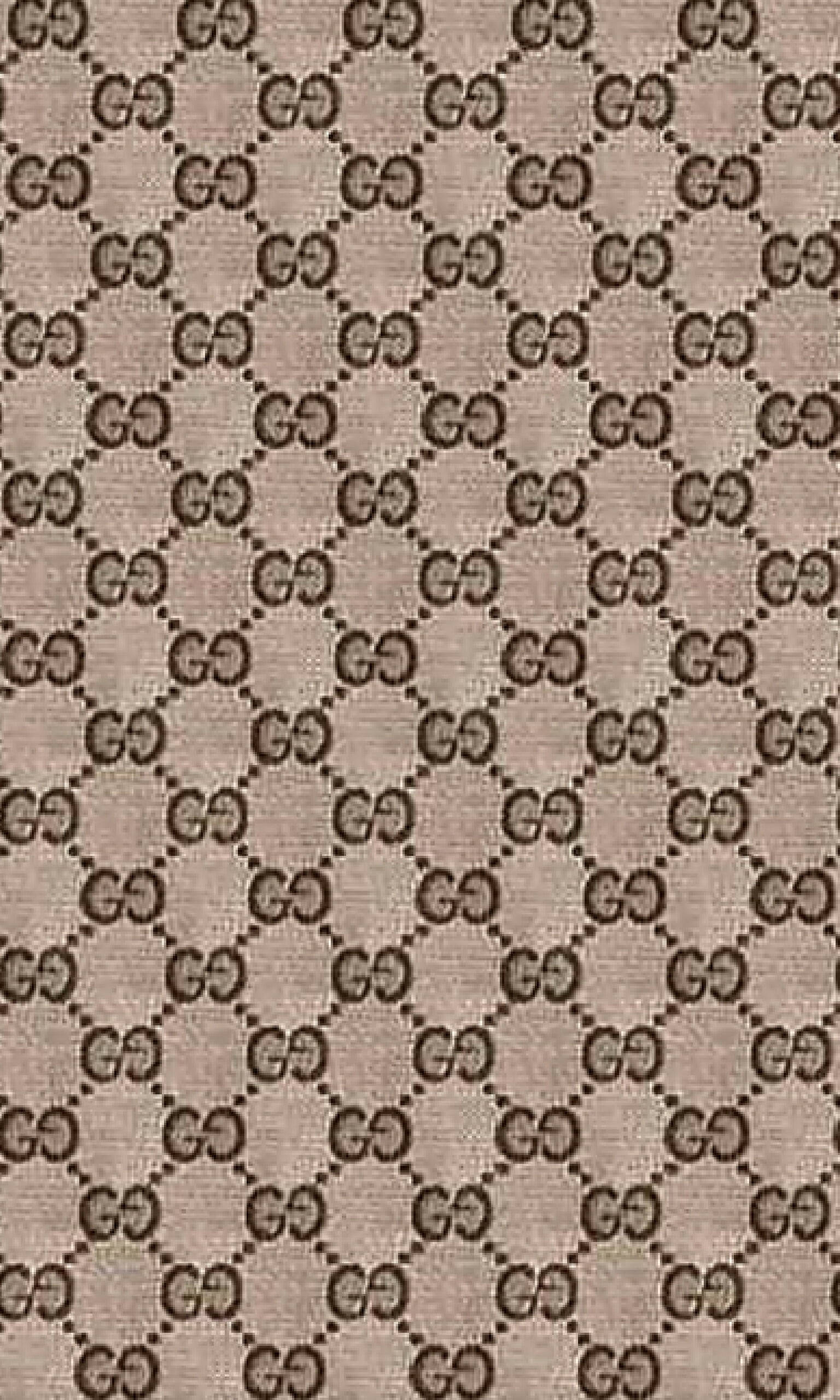 Gucci Pattern, brown interlocking GG monogram, beige textured fabric, 2K Phone Wallpaper
