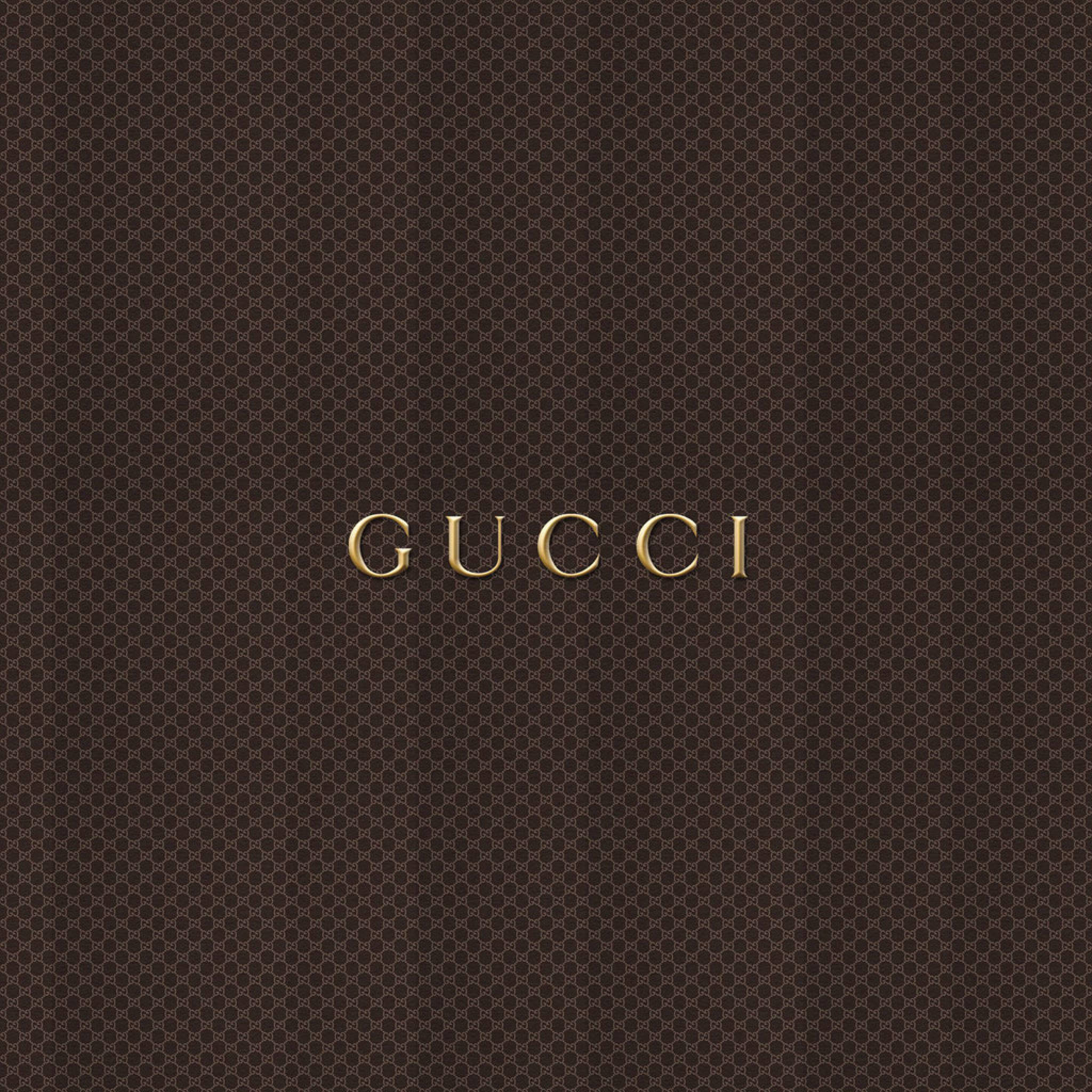 Gucci, golden Gucci logo, dark brown repeating monogram pattern, Full HD Desktop Wallpaper