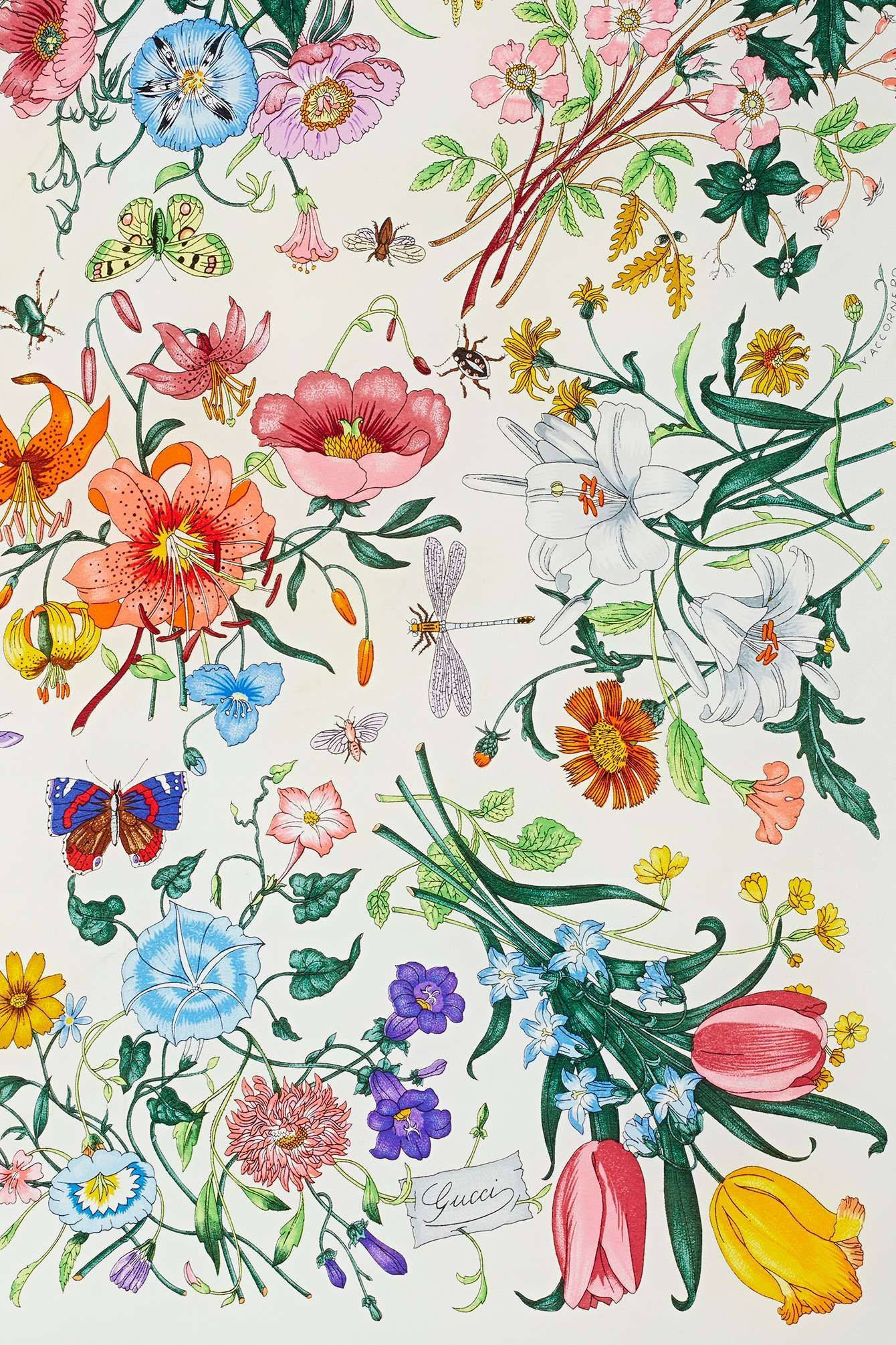 Gucci Pattern, flora design, colorful flowers, Full HD Phone Wallpaper