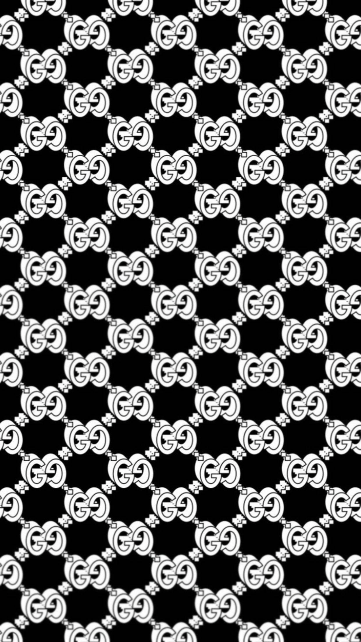 Gucci Pattern, GG logos, black and white, Full HD Phone Wallpaper