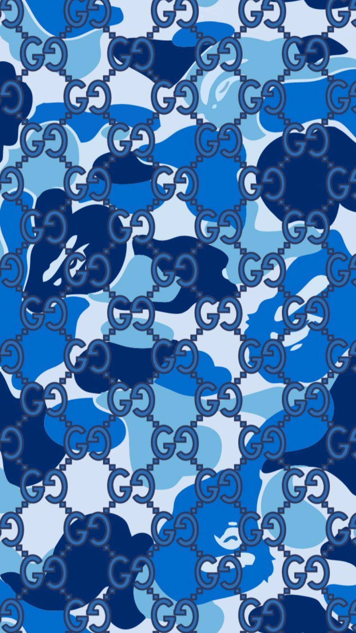 Gucci, GG logos, blue camouflage pattern, Full HD Phone Wallpaper