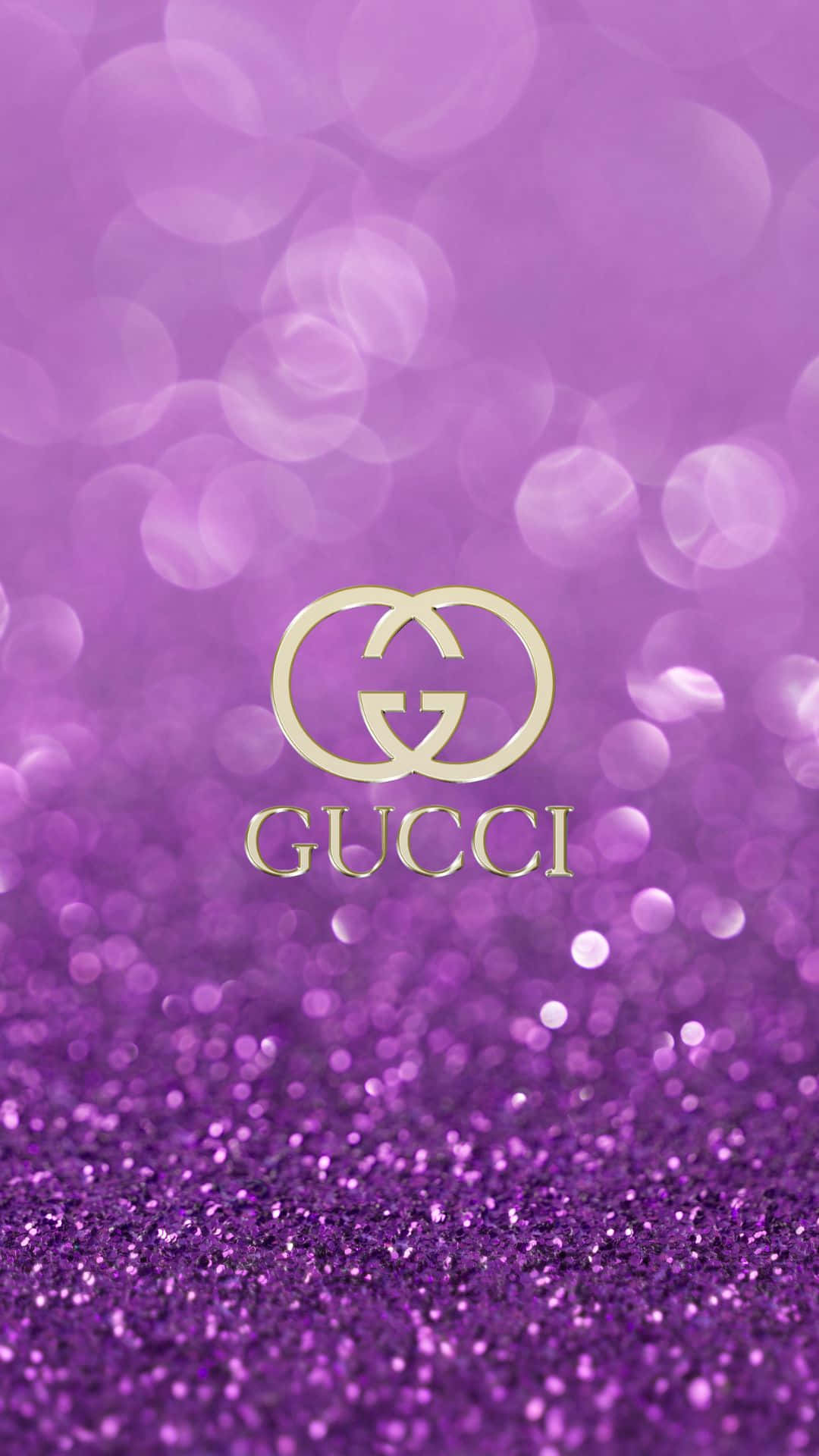 Gucci, purple glitter background, gold Gucci logo, Full HD Phone Wallpaper