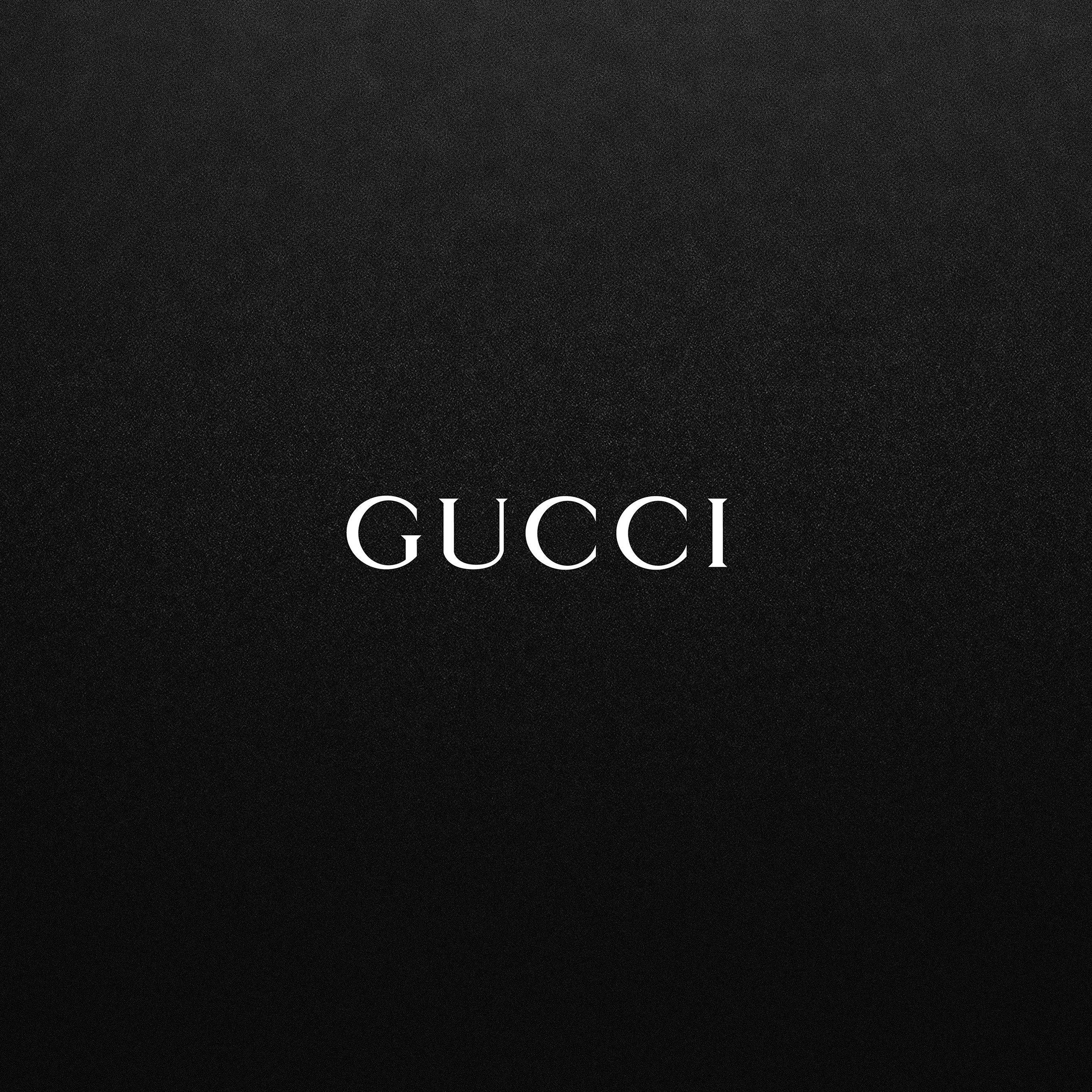 Gucci, black logo, white serif font, 2K Desktop Wallpaper