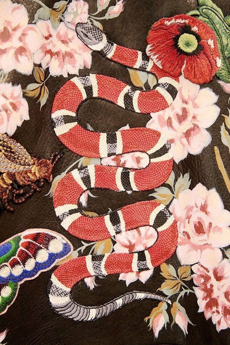 Gucci, embroidered snake, pink flowers, SD Phone Wallpaper