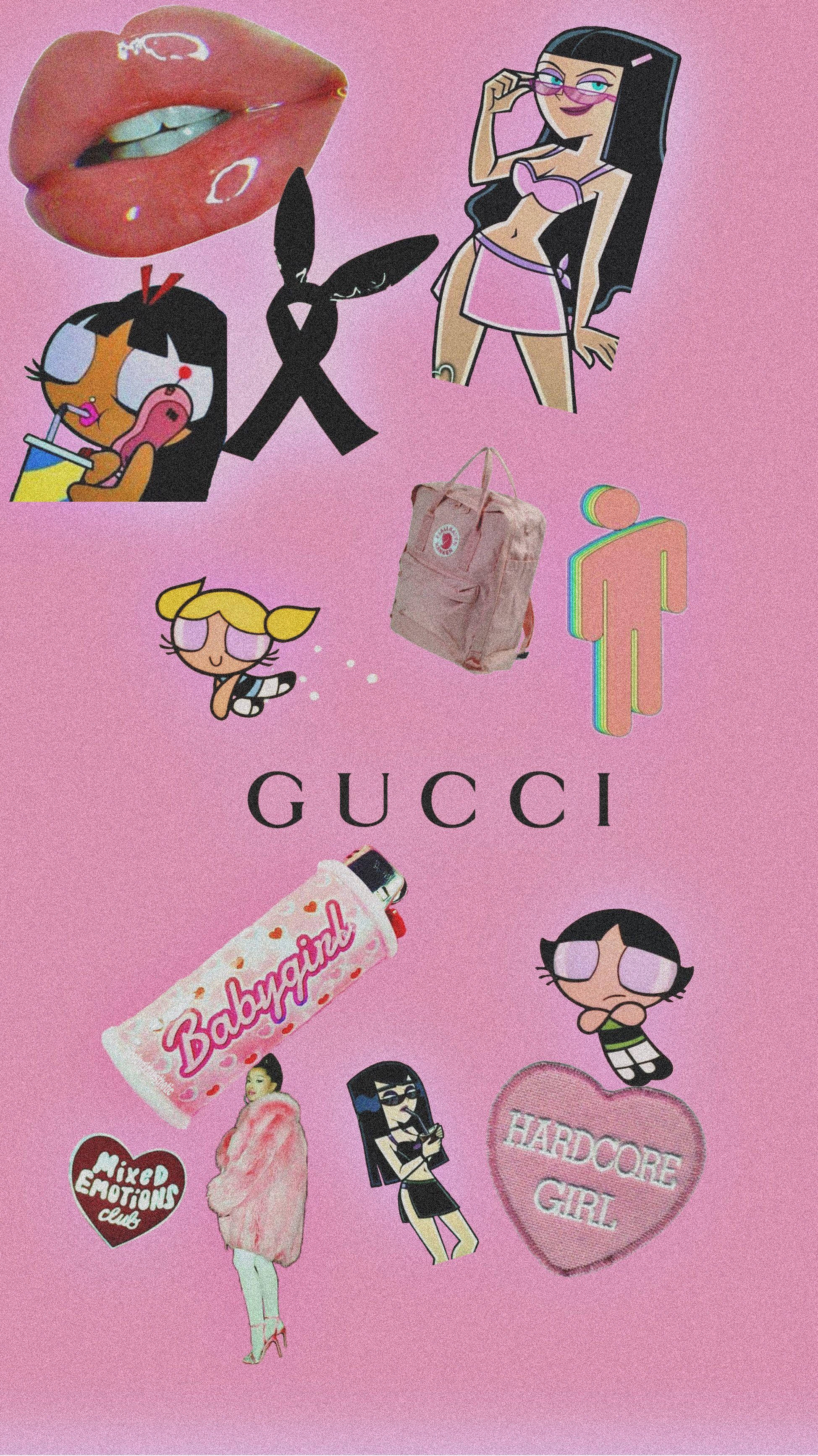 Gucci, collage, pink, 2K Phone Wallpaper