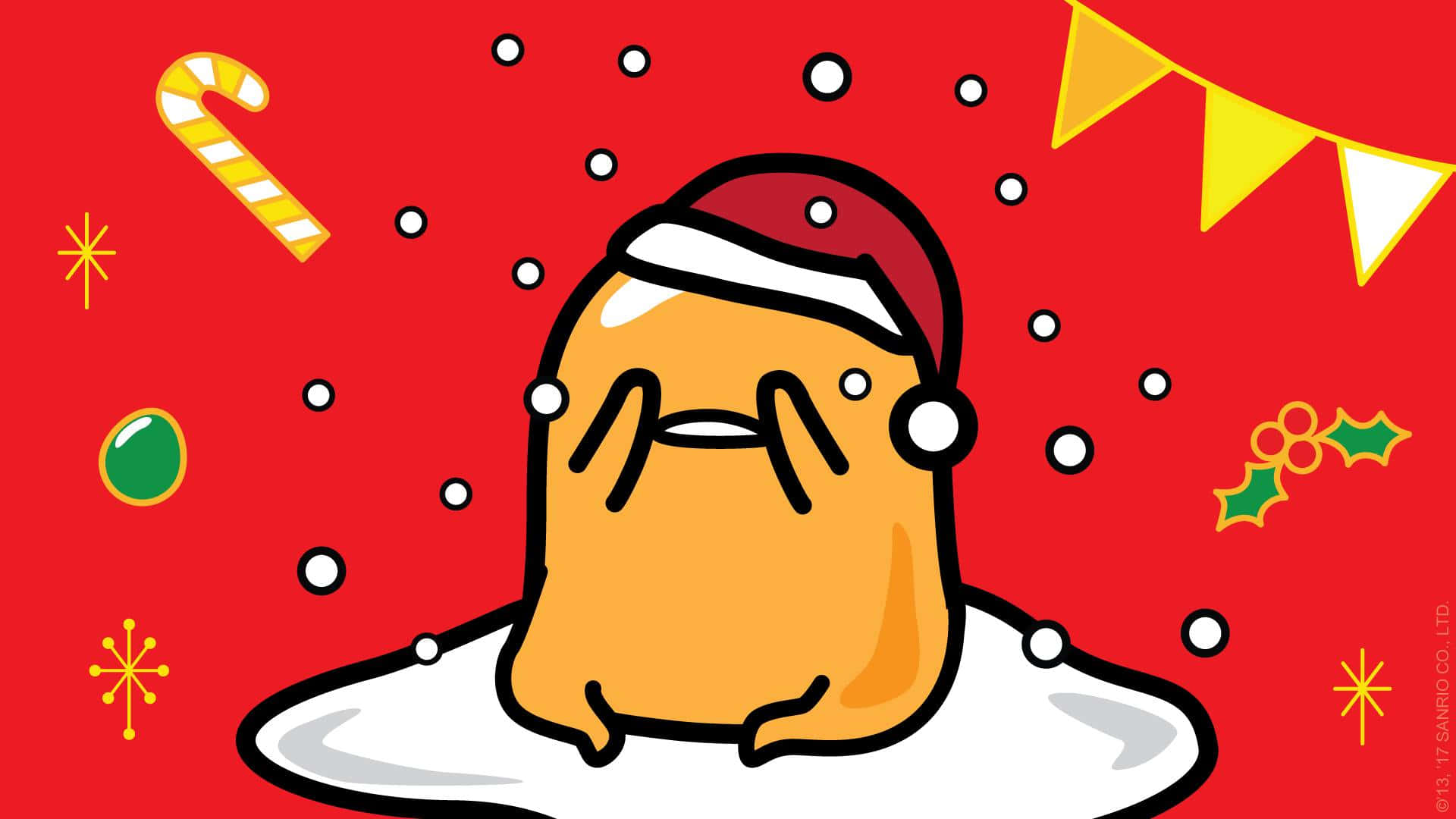 Gudetama Computer, Gudetama, Santa hat, Full HD Desktop Wallpaper