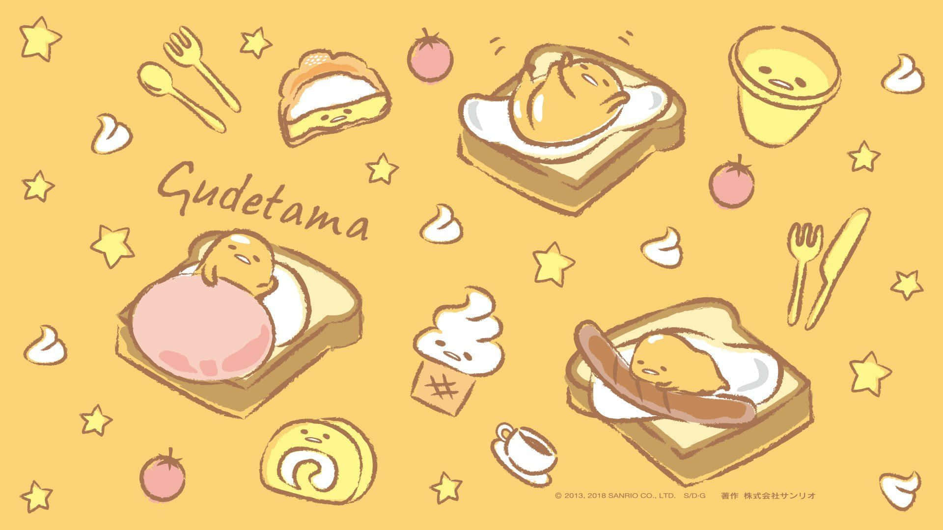 Gudetama, yellow background, toast, Full HD Desktop Wallpaper
