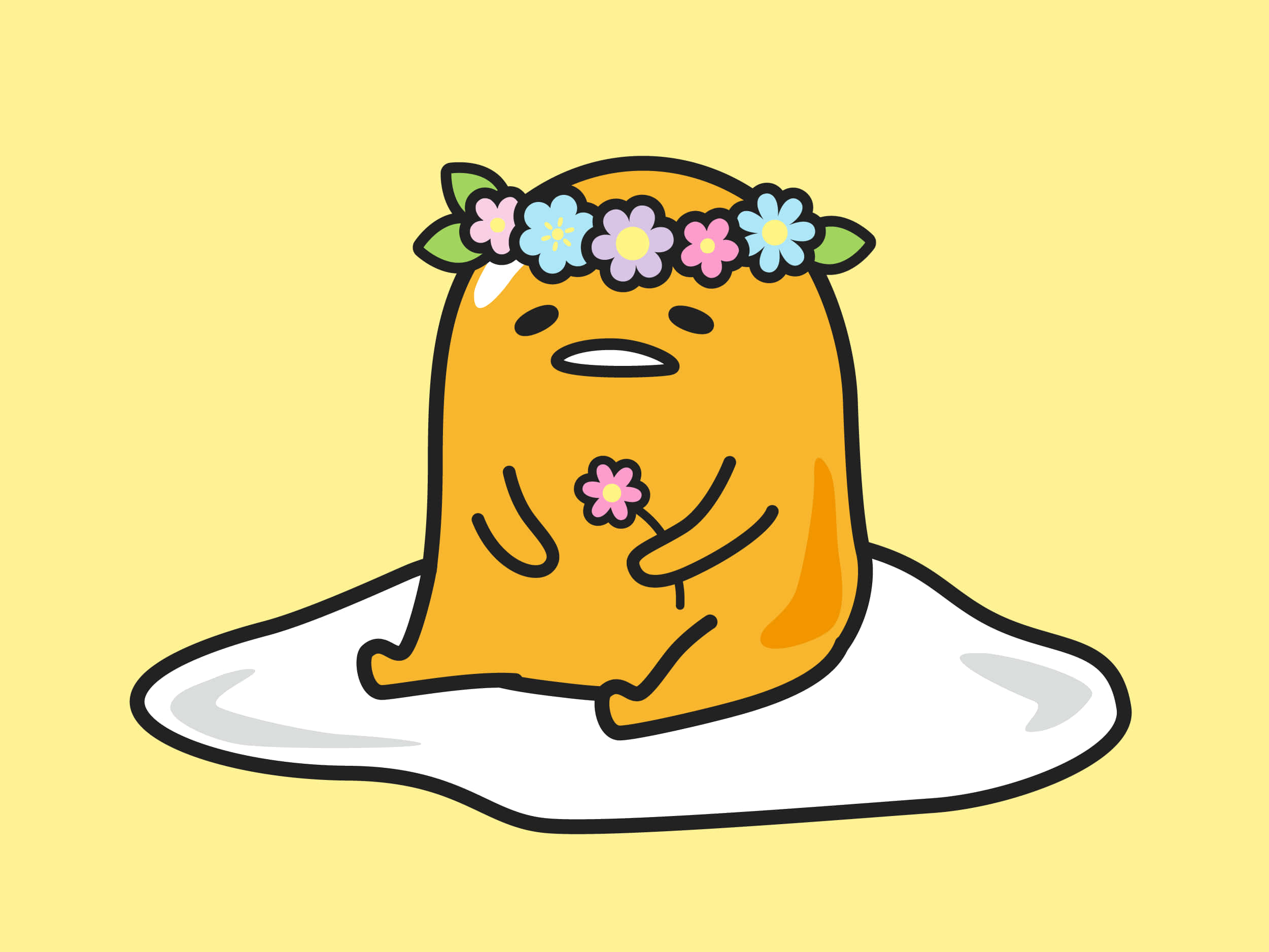 Gudetama, yellow gummy bear, colorful flower crown, Full HD Desktop Wallpaper