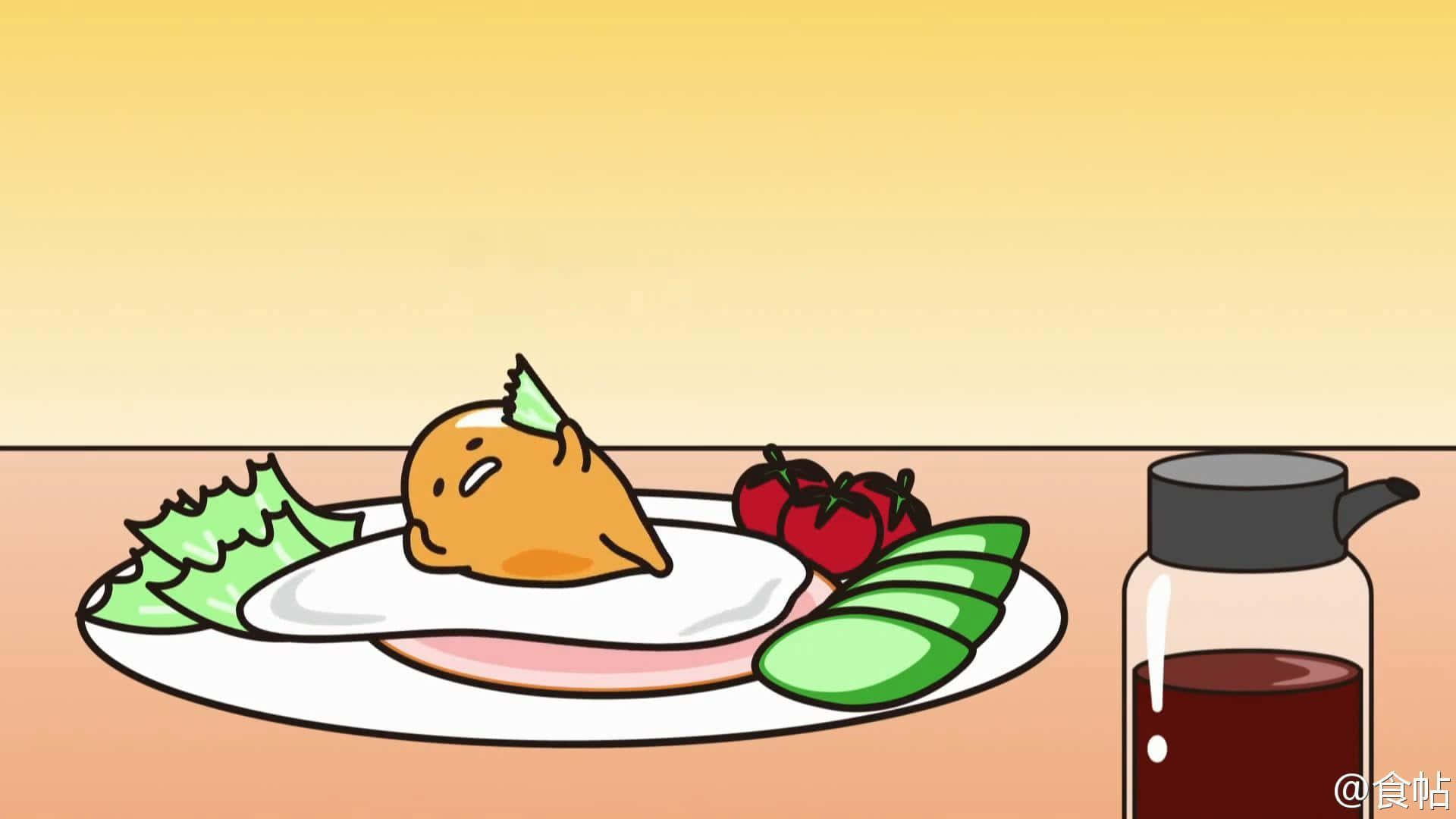 Gudetama Computer, sunny-side-up egg, plate, Full HD Desktop Wallpaper
